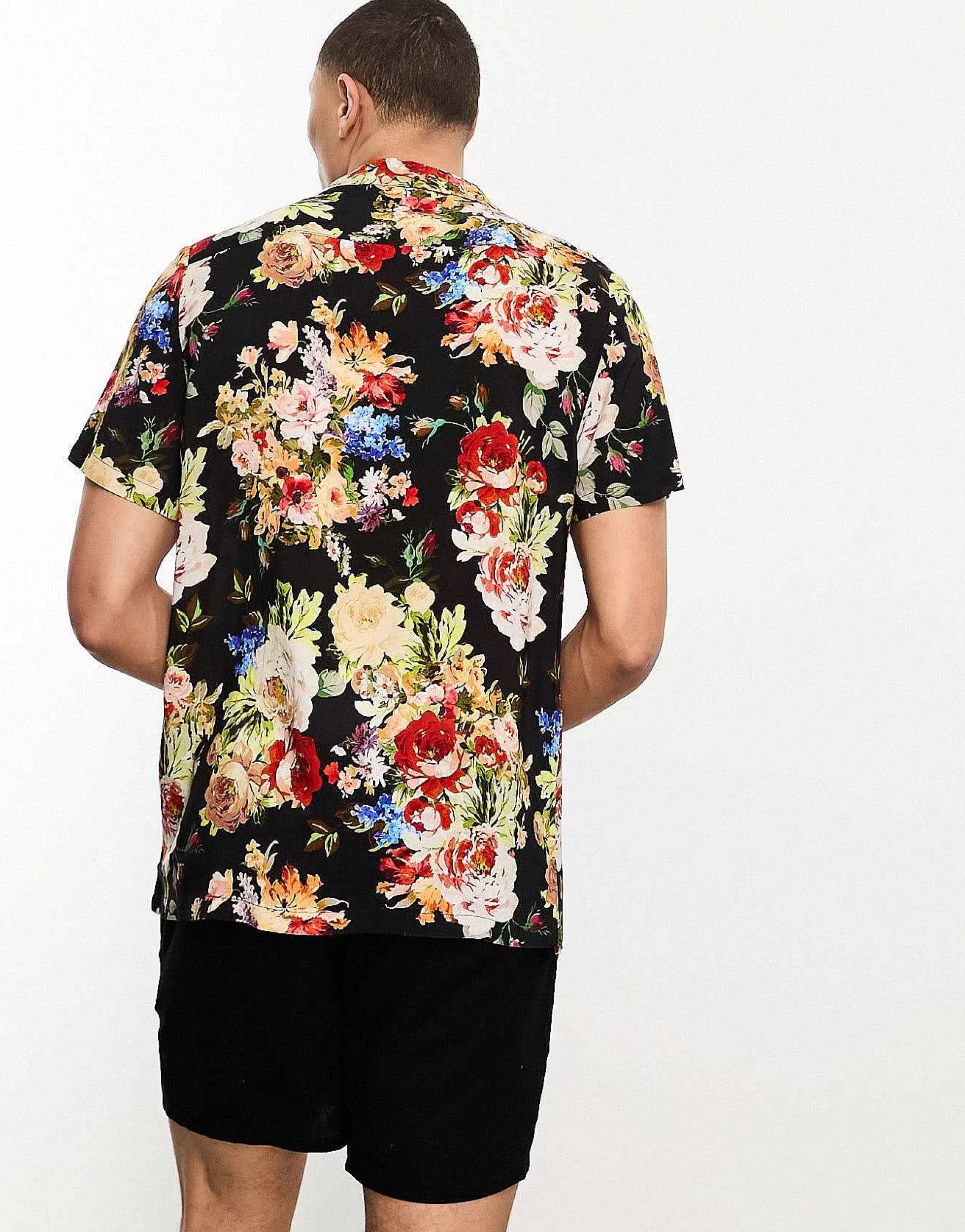 Men DESIGN Revere Shirt In Bright Floral Print