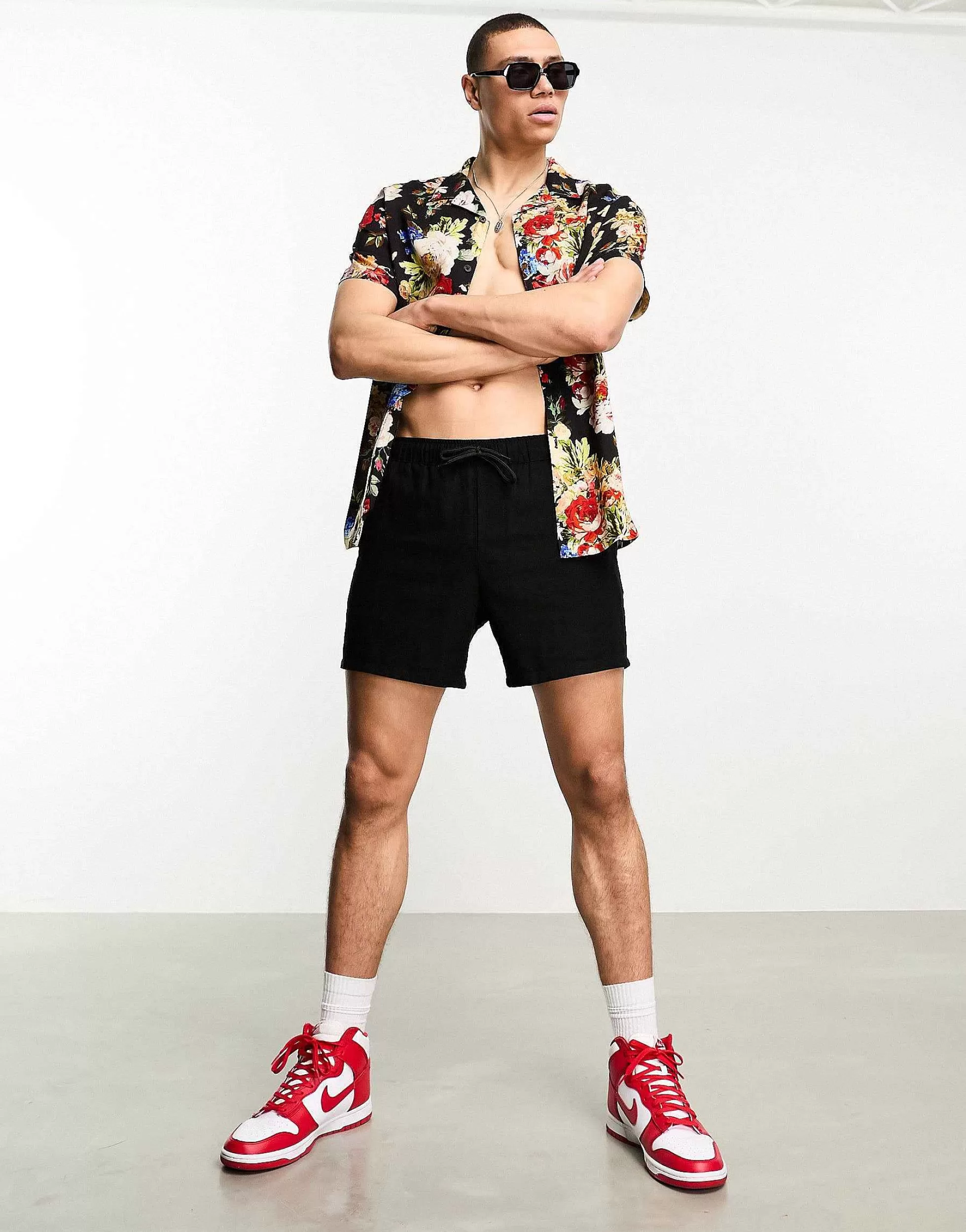Men DESIGN Revere Shirt In Bright Floral Print