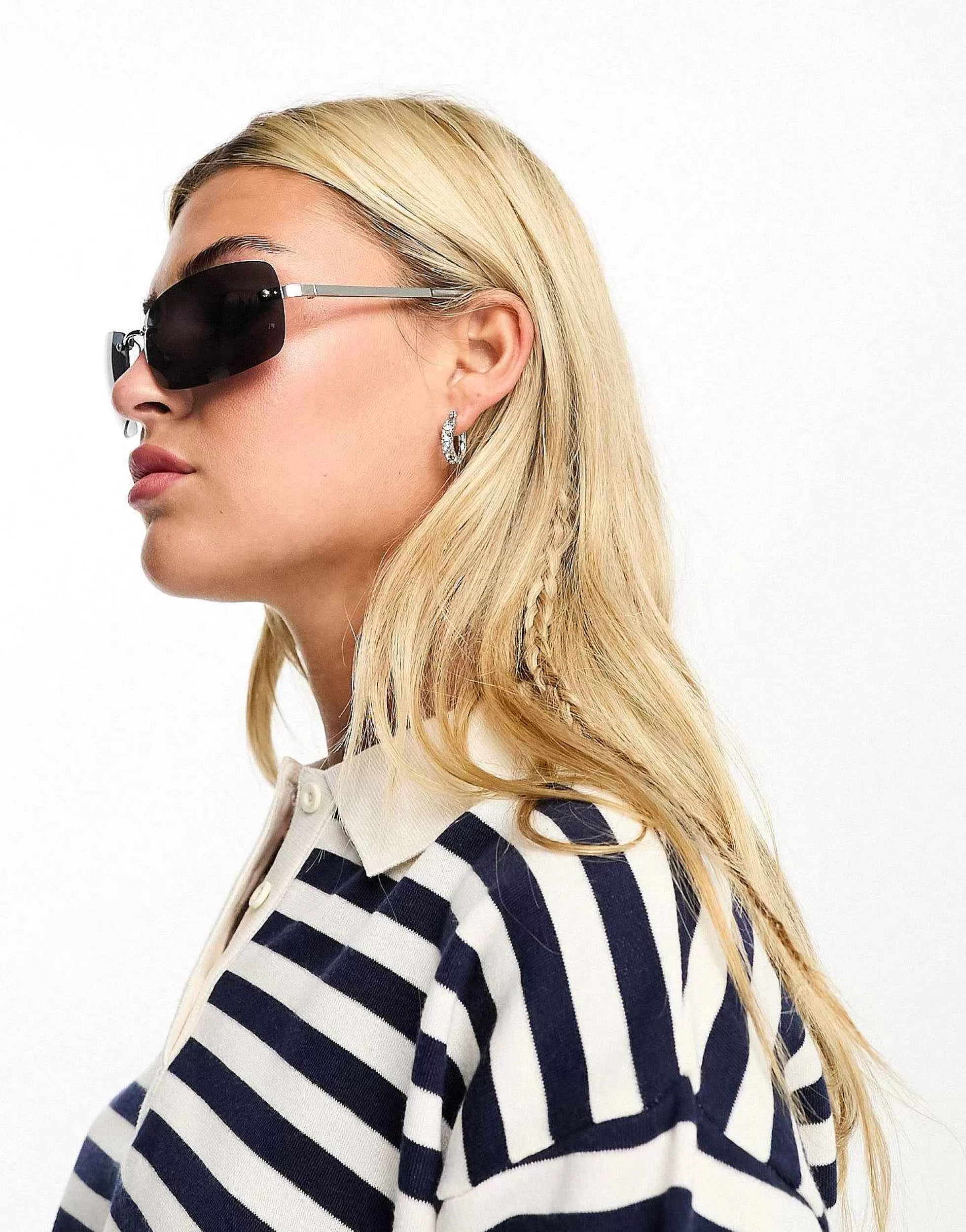 Women DESIGN Rimless 90S Wrap Sunglasses With Smoke Lens