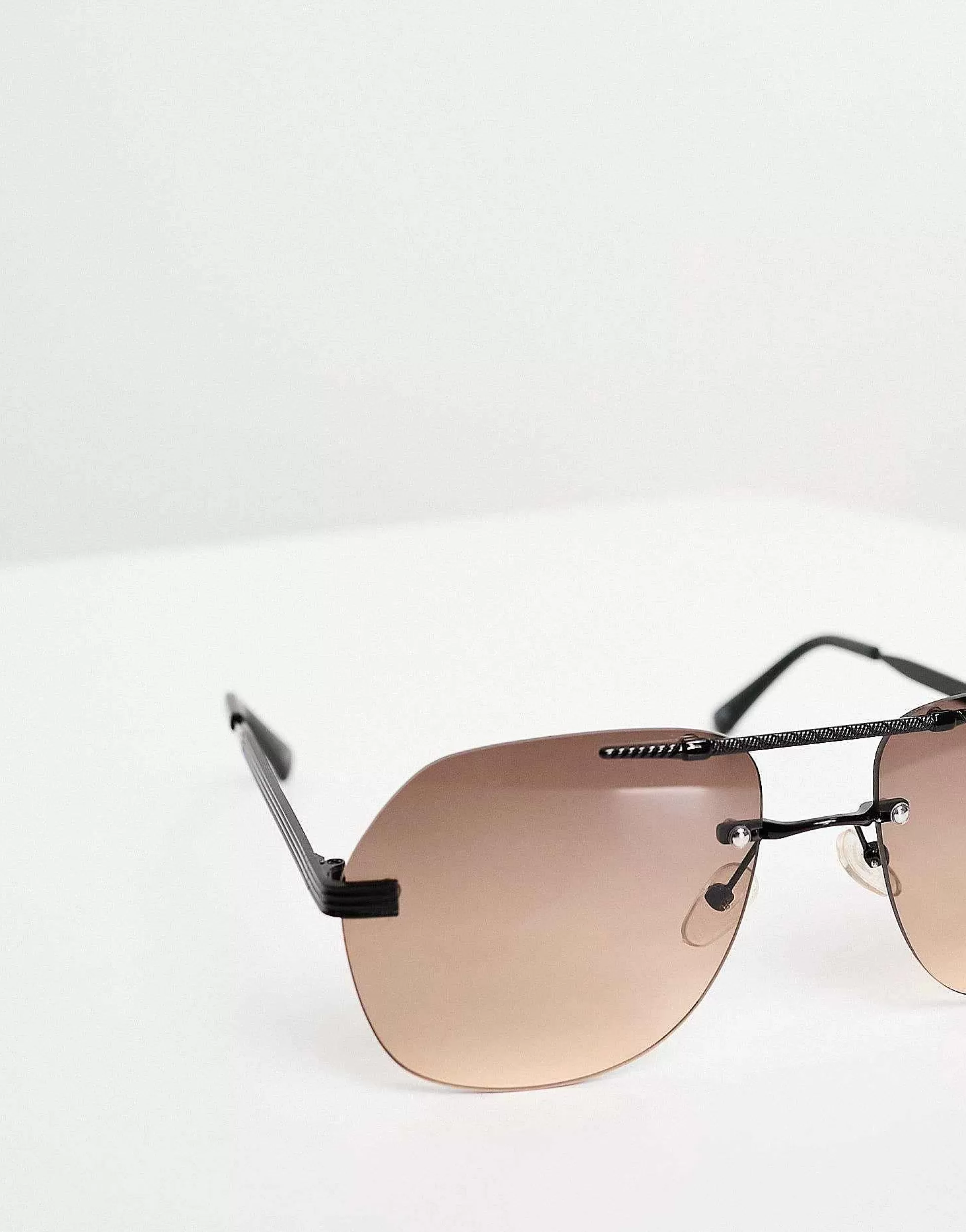 Men DESIGN Rimless Aviator Sunglasses With Brown Gradient Lens In