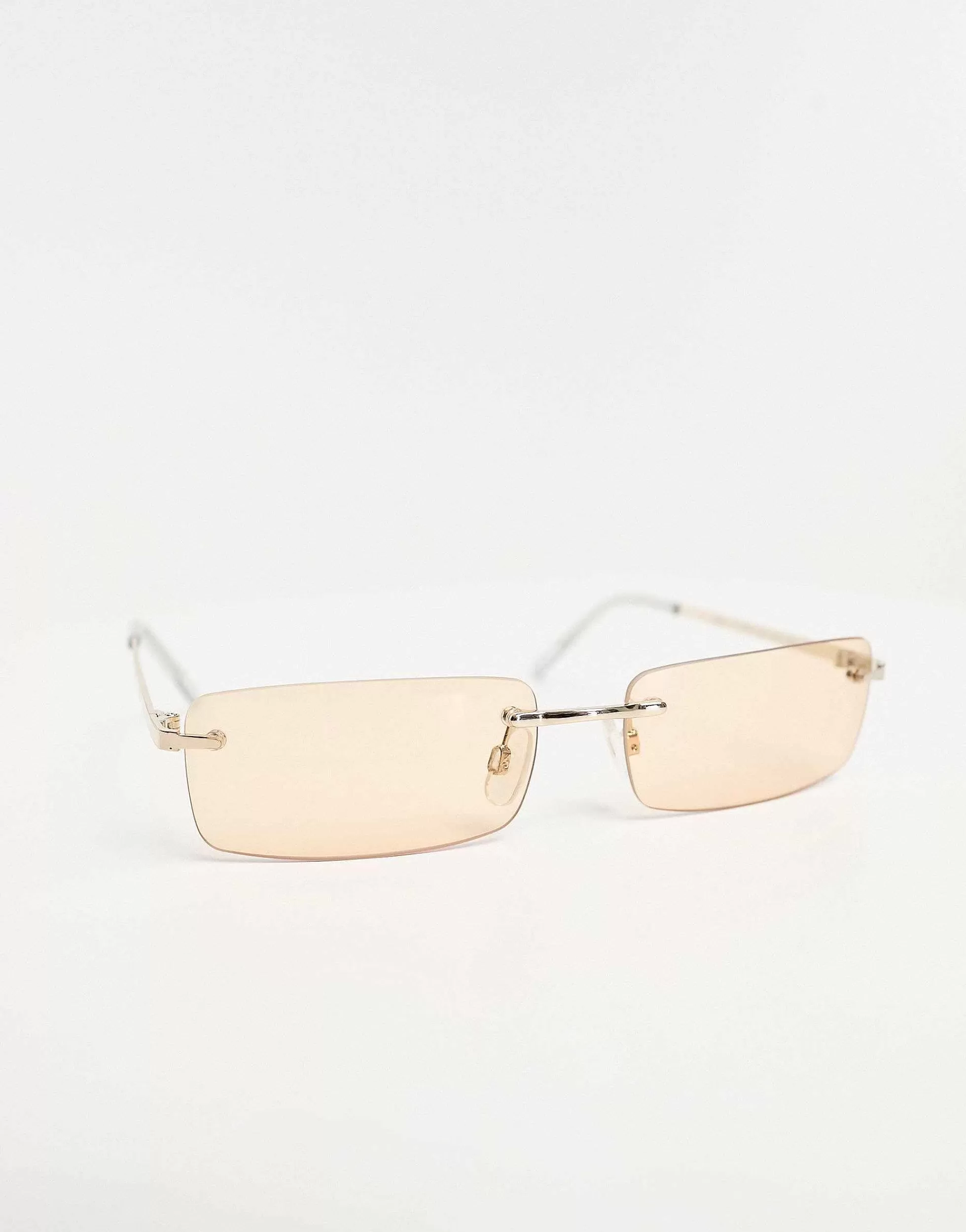 Men DESIGN Rimless Slim Sunglasses With Taupe Lens In