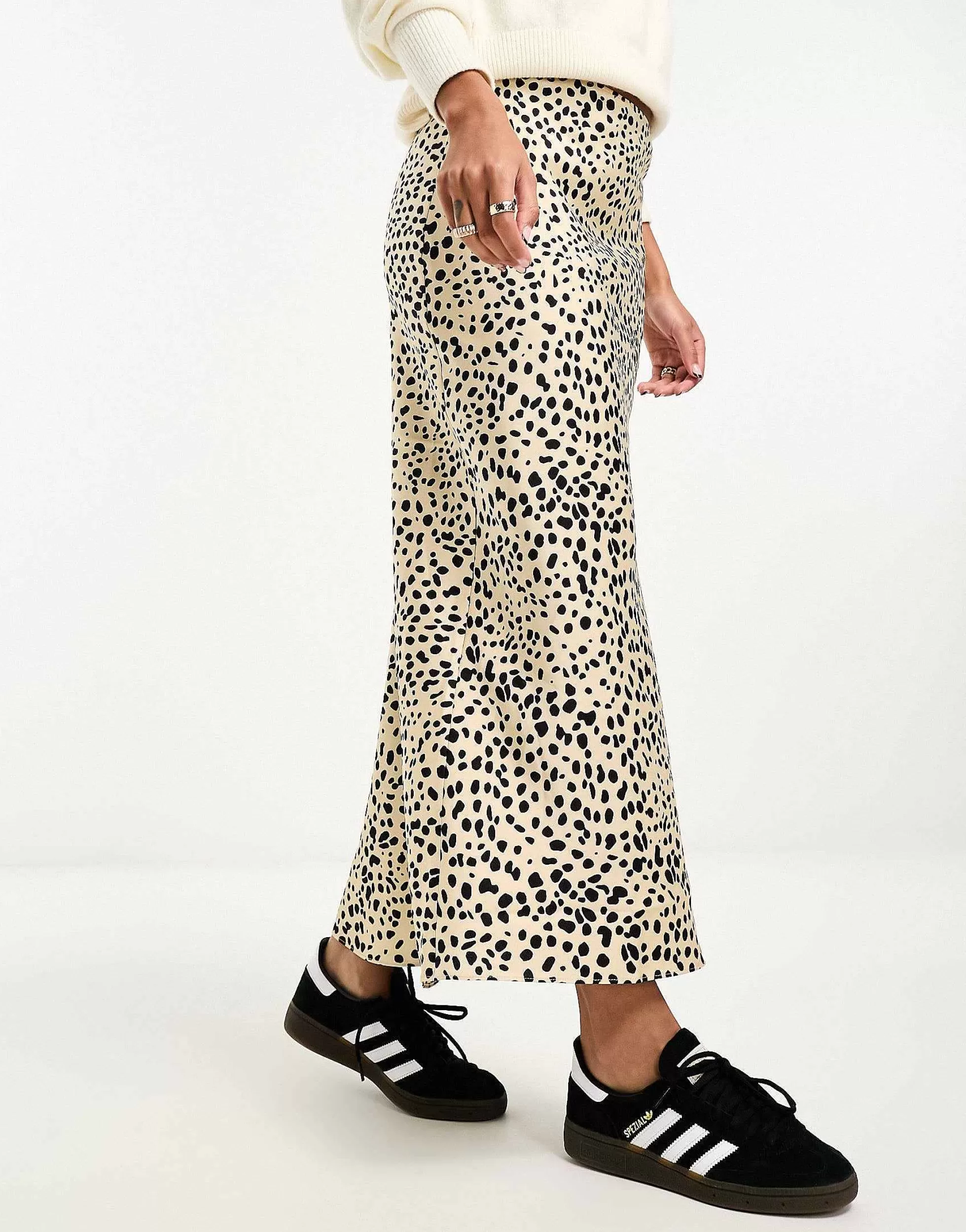 Women DESIGN Satin Bias Midi Skirt In Animal Print