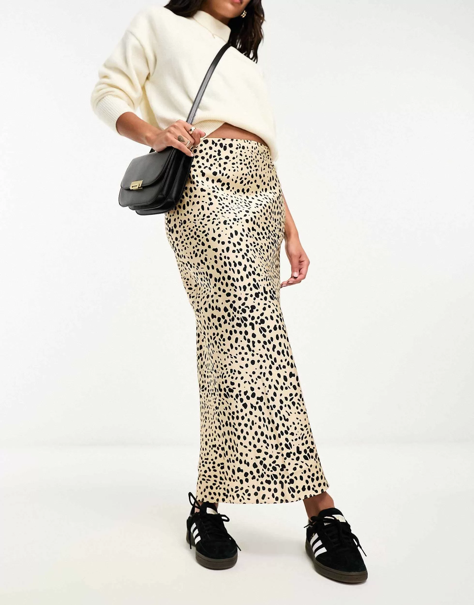 Women DESIGN Satin Bias Midi Skirt In Animal Print