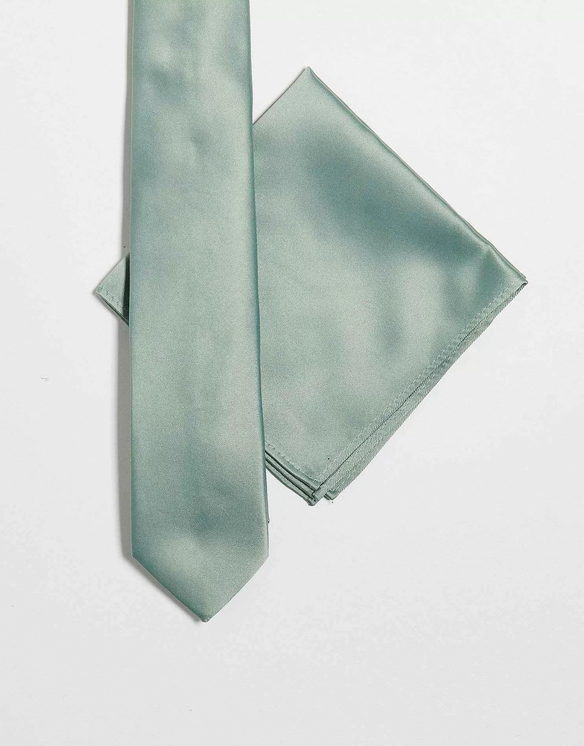 Men DESIGN Satin Slim Tie And Pocket Square In Sage Green