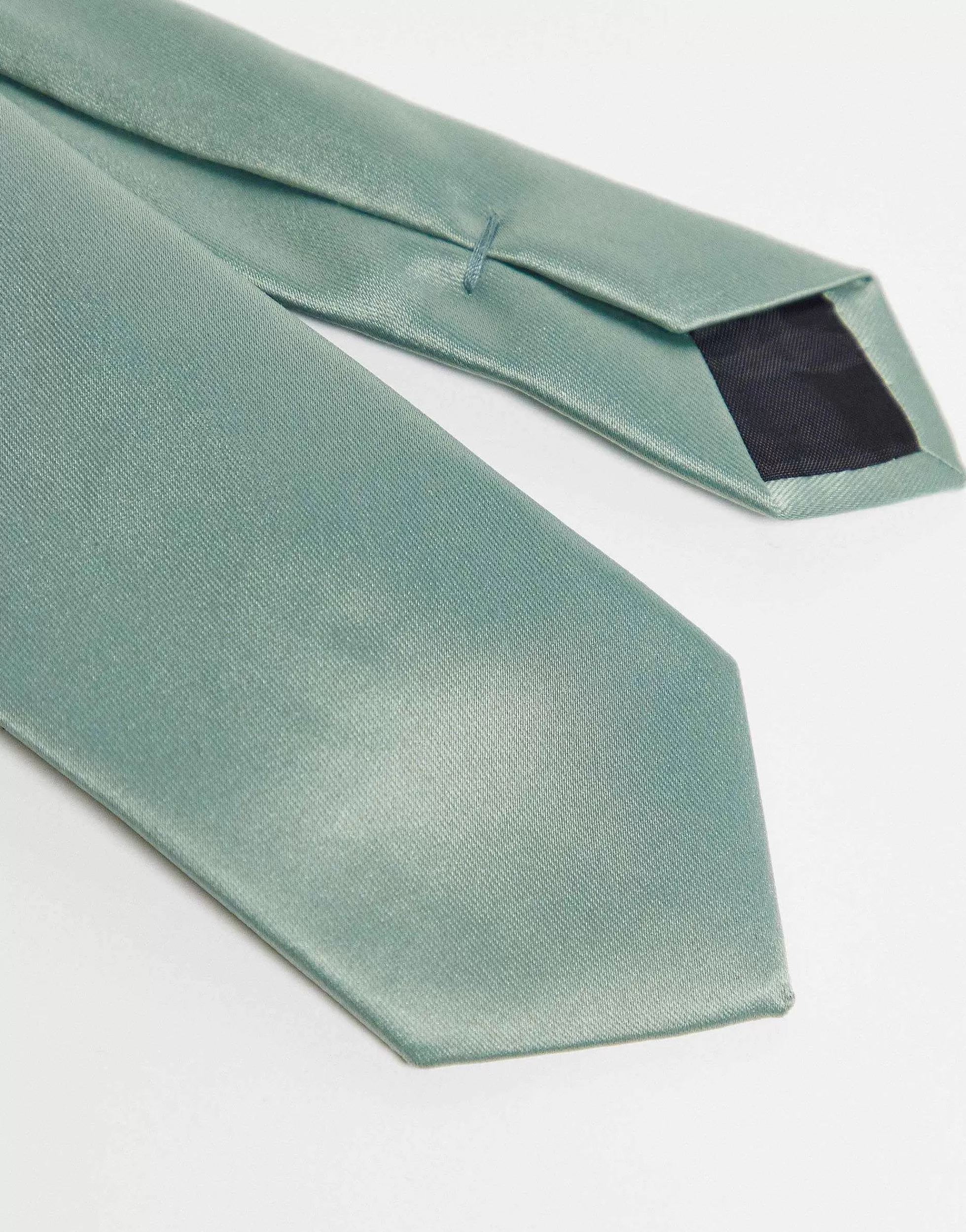 Men DESIGN Satin Slim Tie And Pocket Square In Sage Green