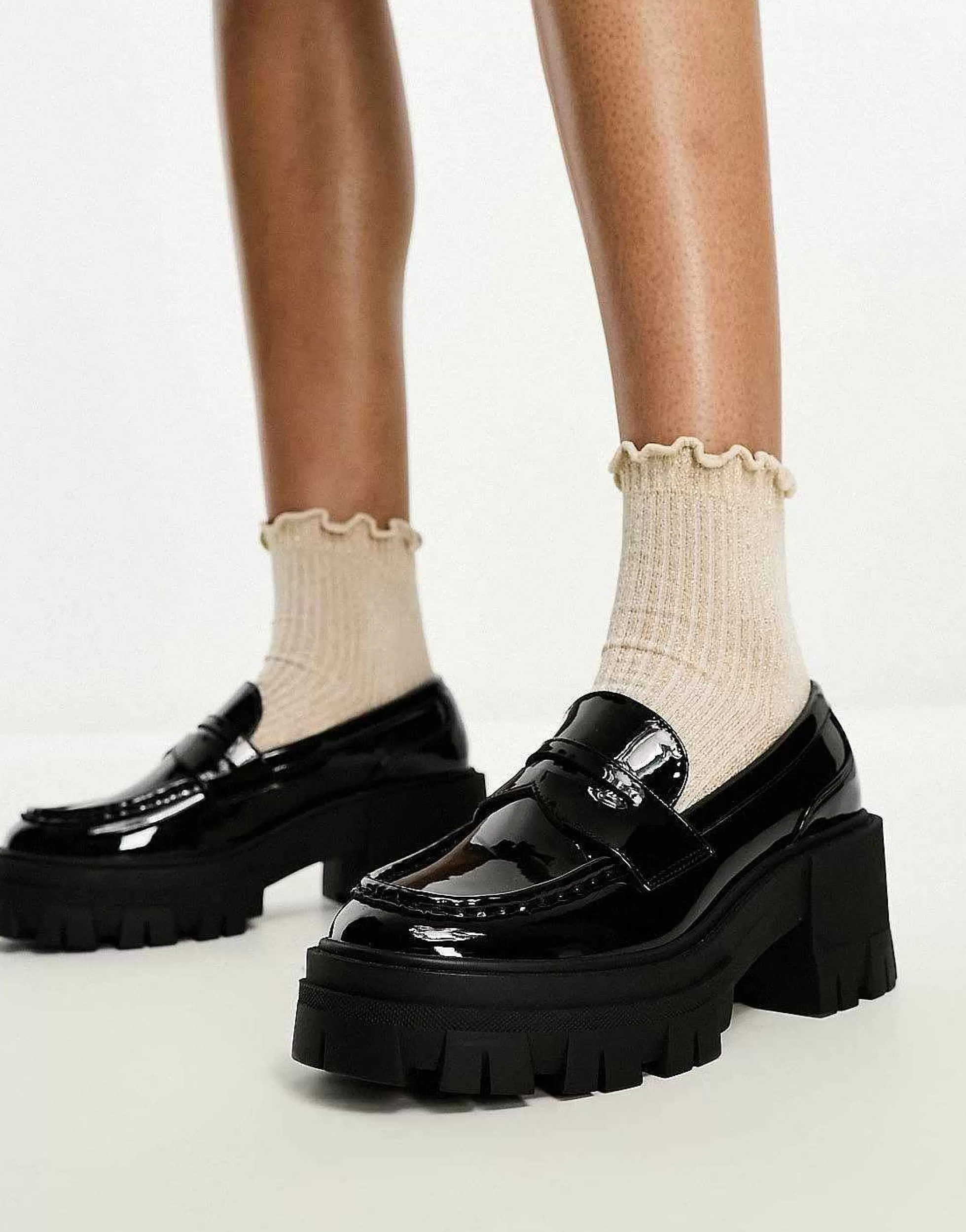 Women DESIGN Script Chunky Mid Heeled Loafers In