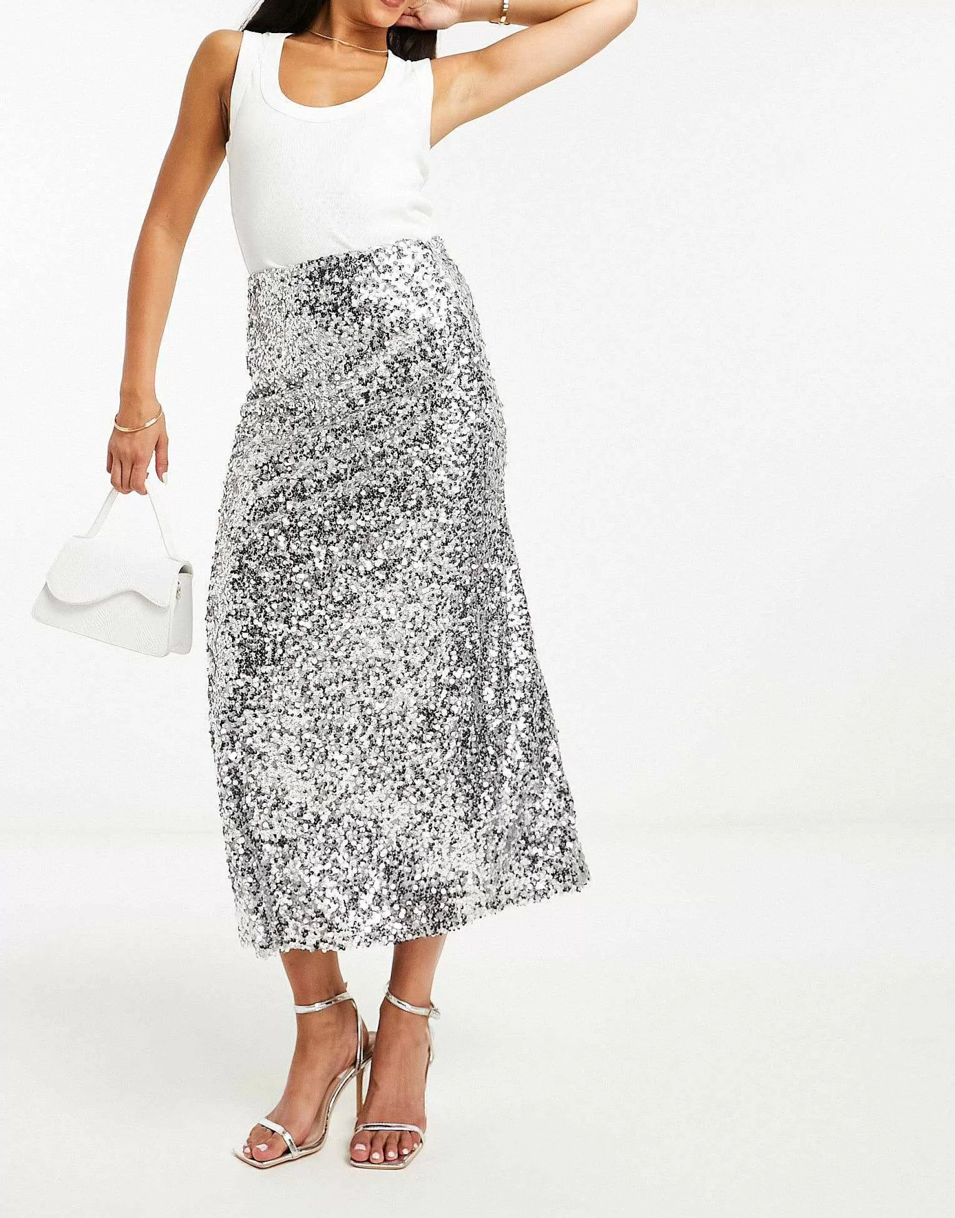 Women DESIGN Sequin Bias Midi Skirt In