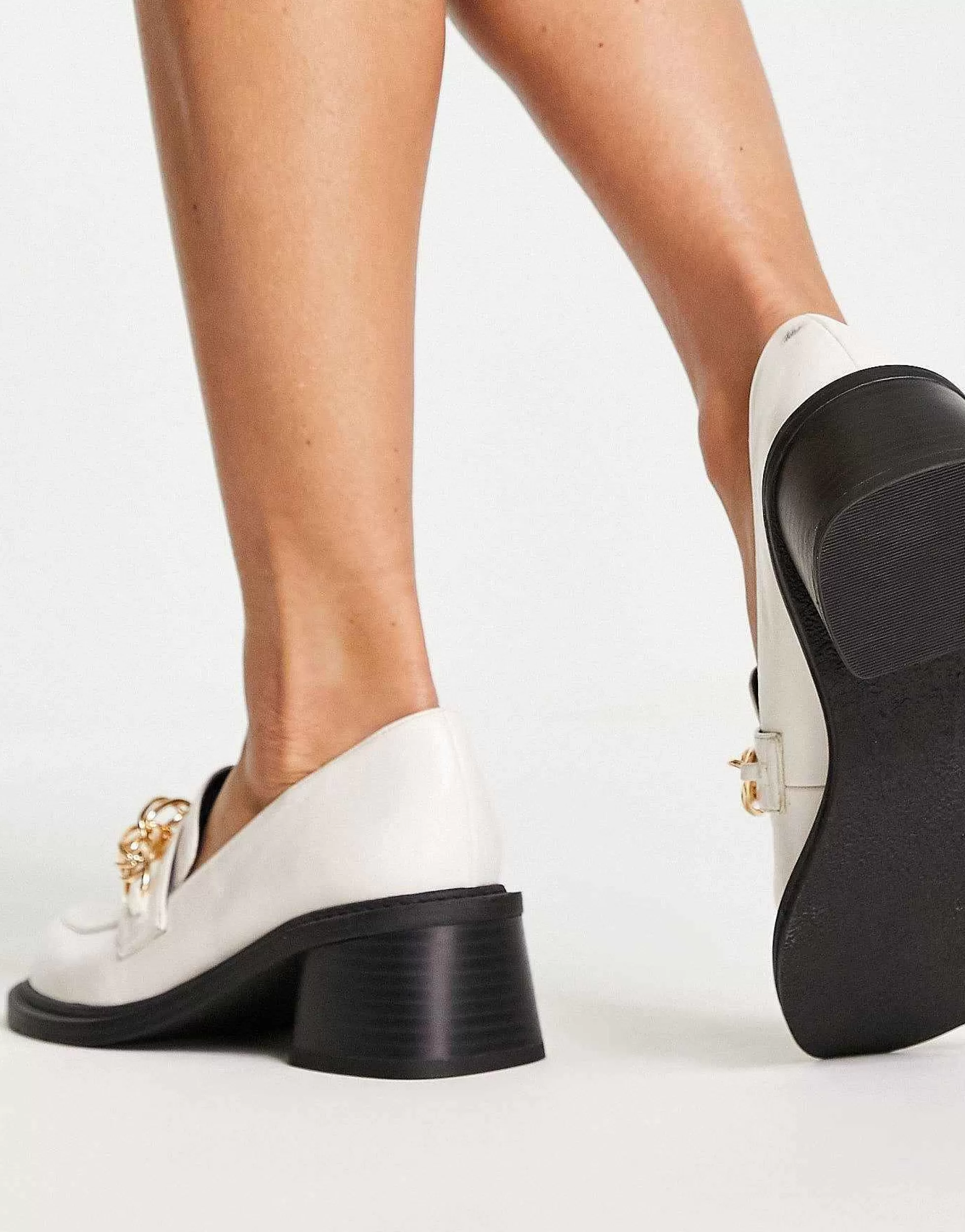 Women DESIGN Sergio Mid Heeled Loafers With Chain In