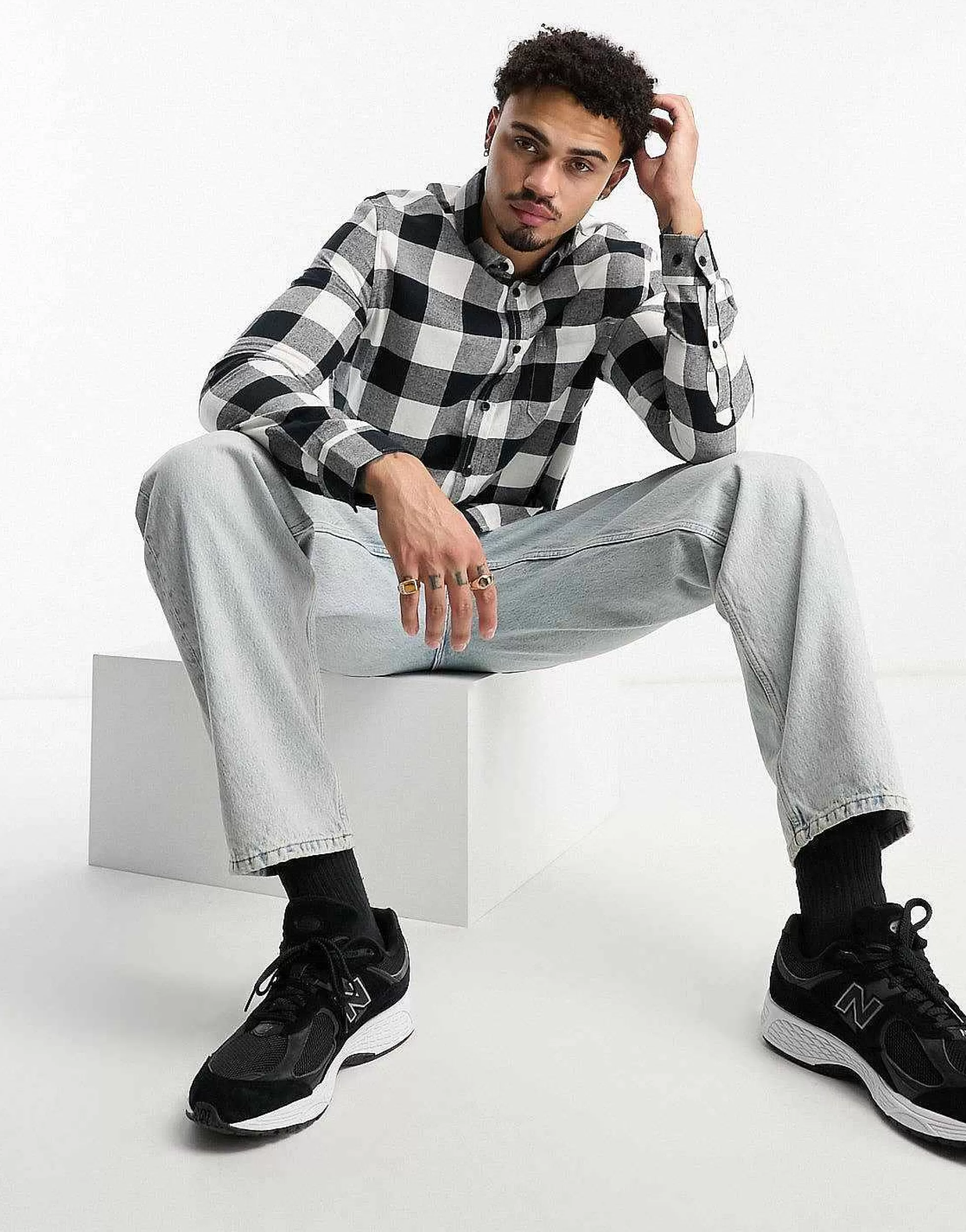 Men DESIGN Shirt In And White Buffalo Check