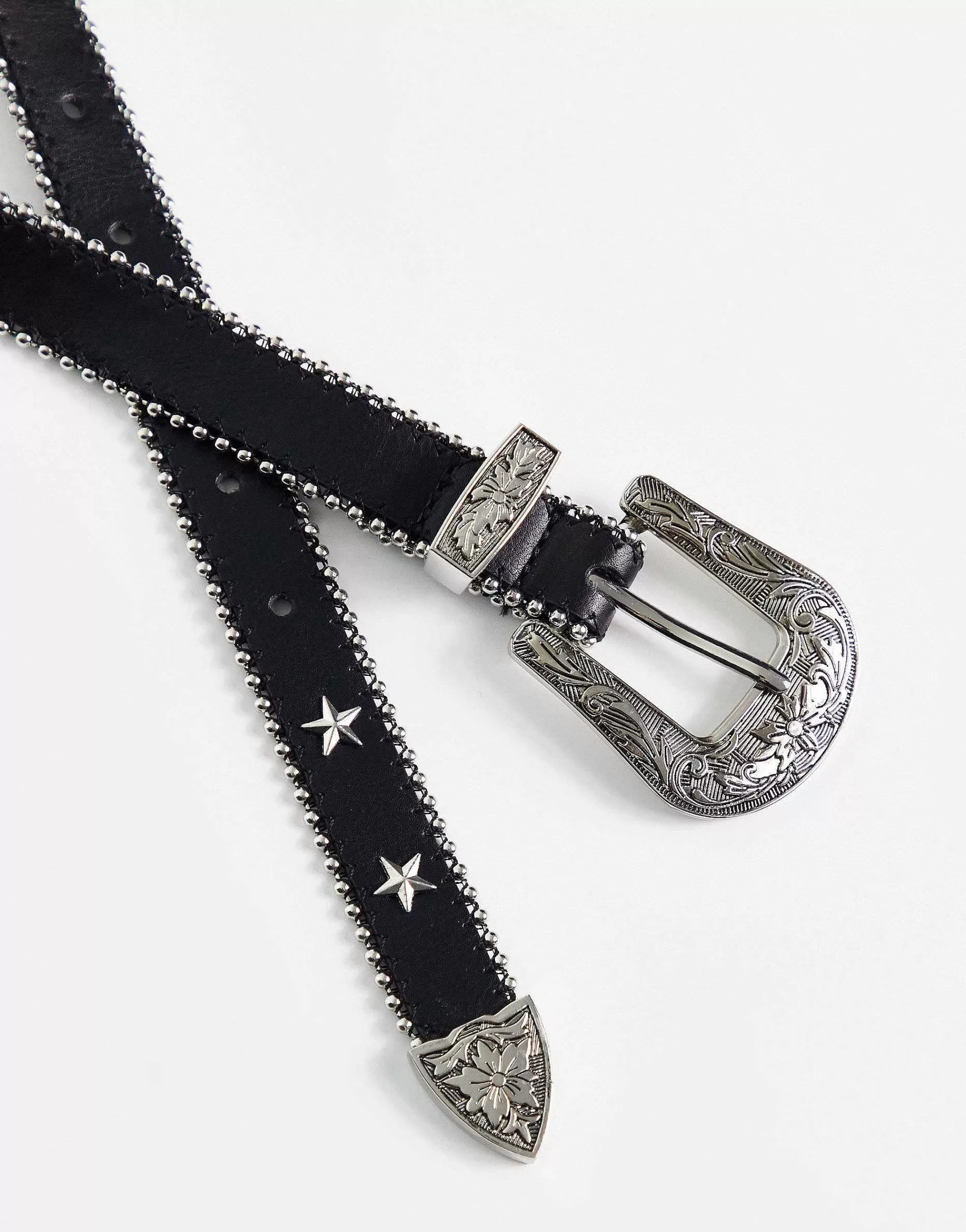 Men DESIGN Skinny Faux Leather Belt With Star Studs In