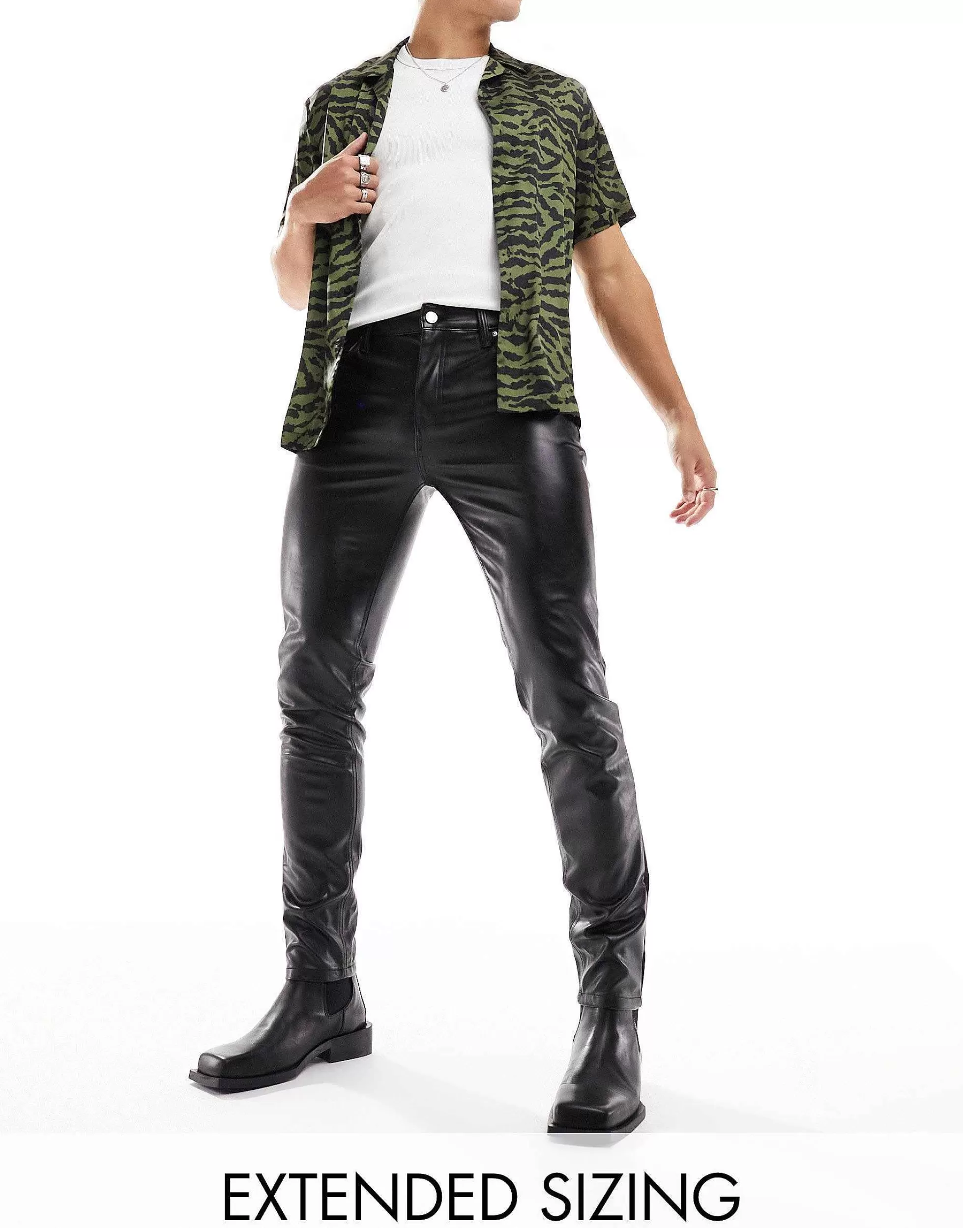 Men DESIGN Skinny Leather Look Trouser In