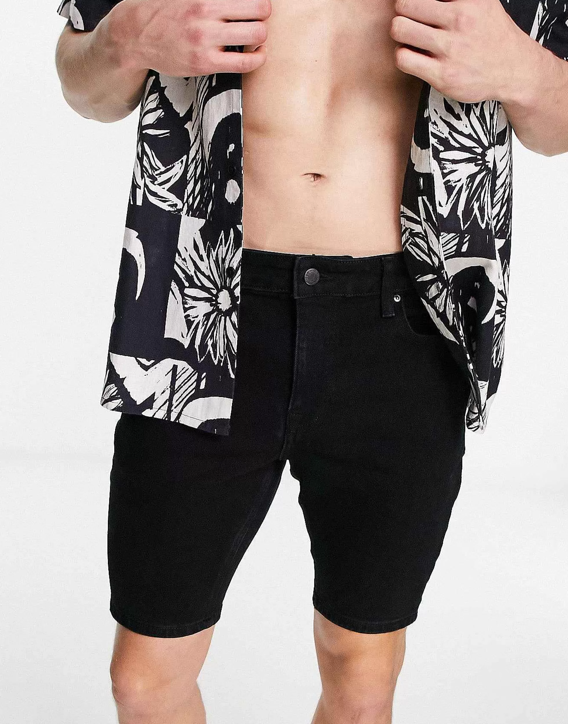 Men DESIGN Skinny Regular Length Denim Shorts In