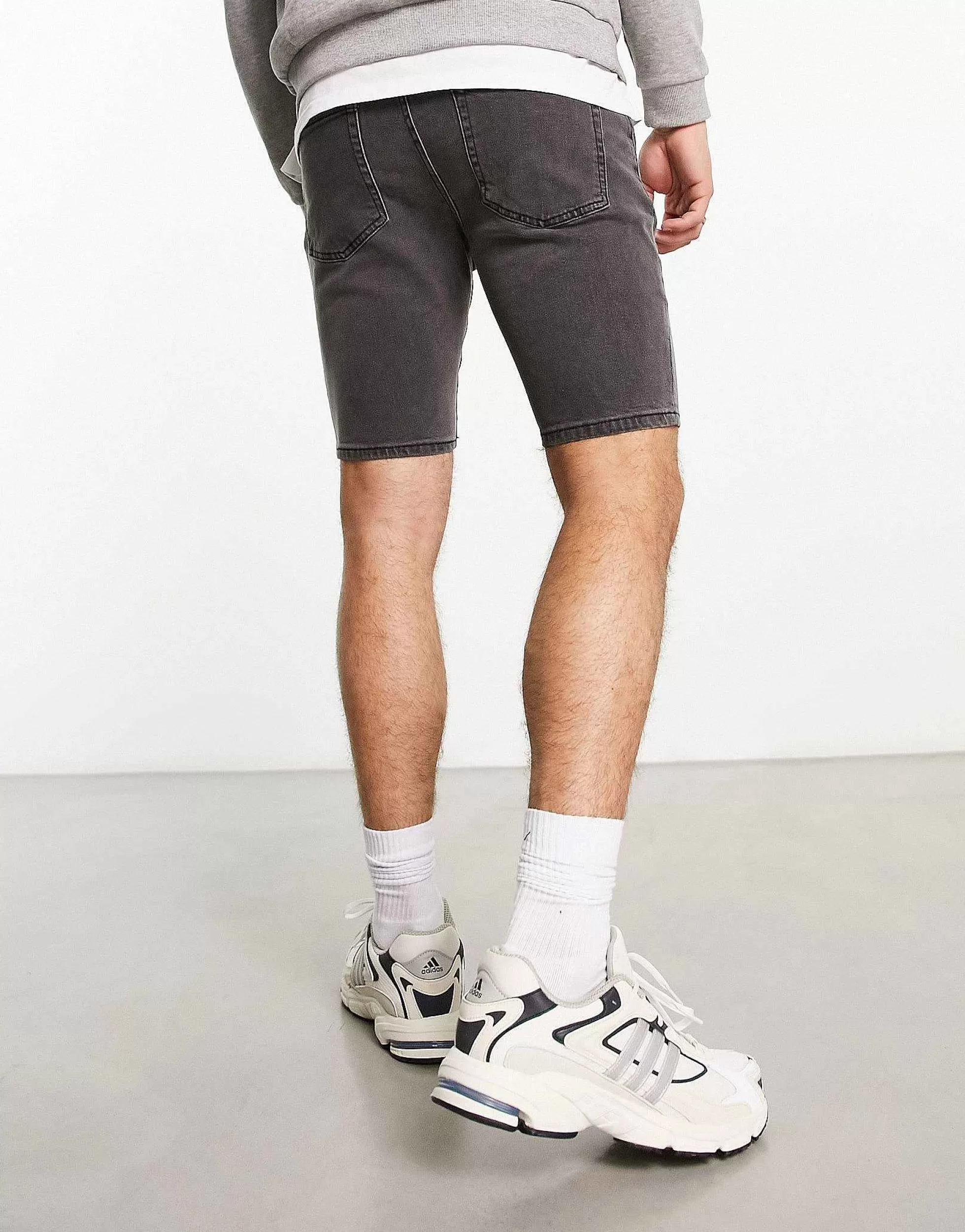 Men DESIGN Skinny Regular Length Denim Shorts In Wash