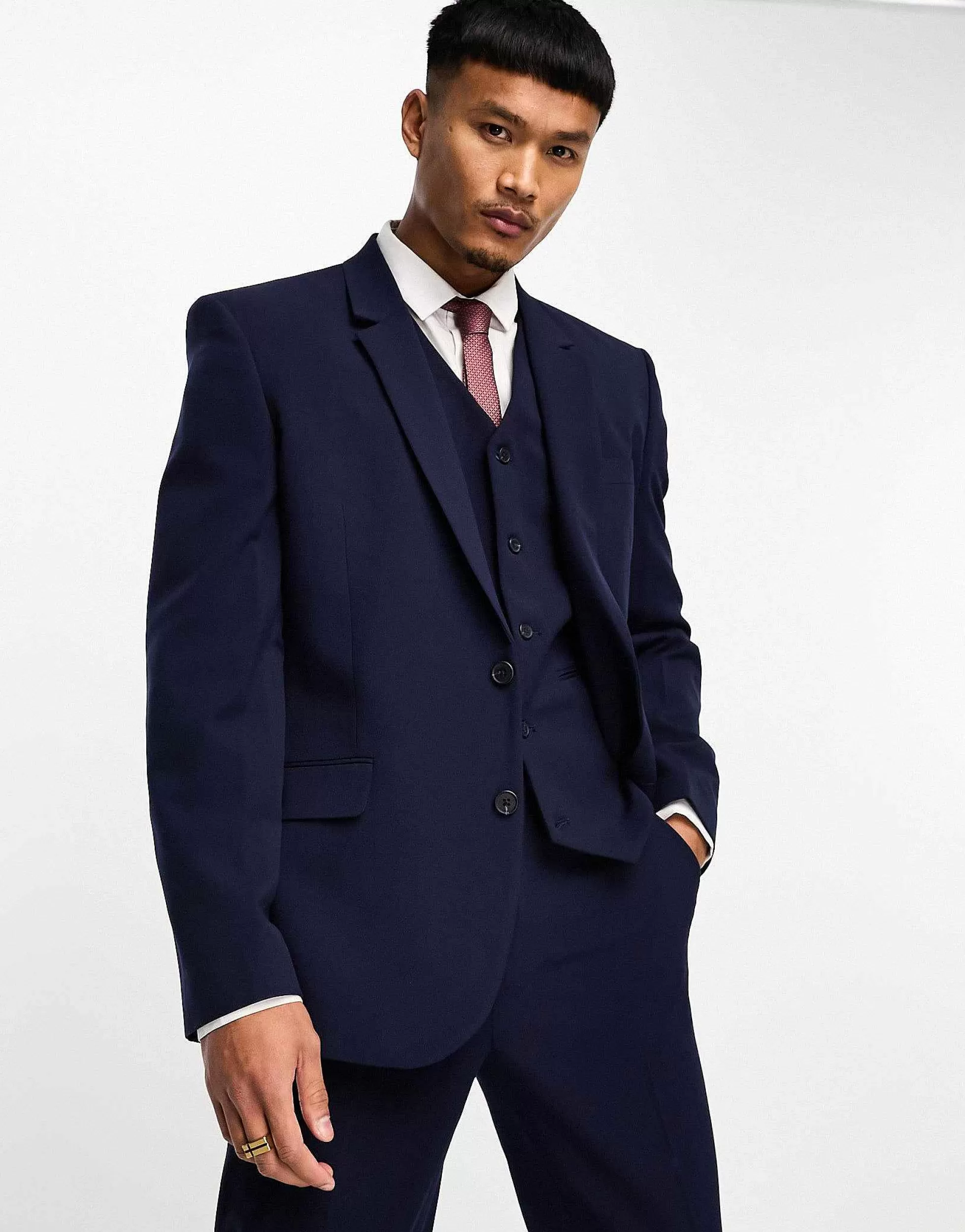 Men DESIGN Slim Suit In Navy