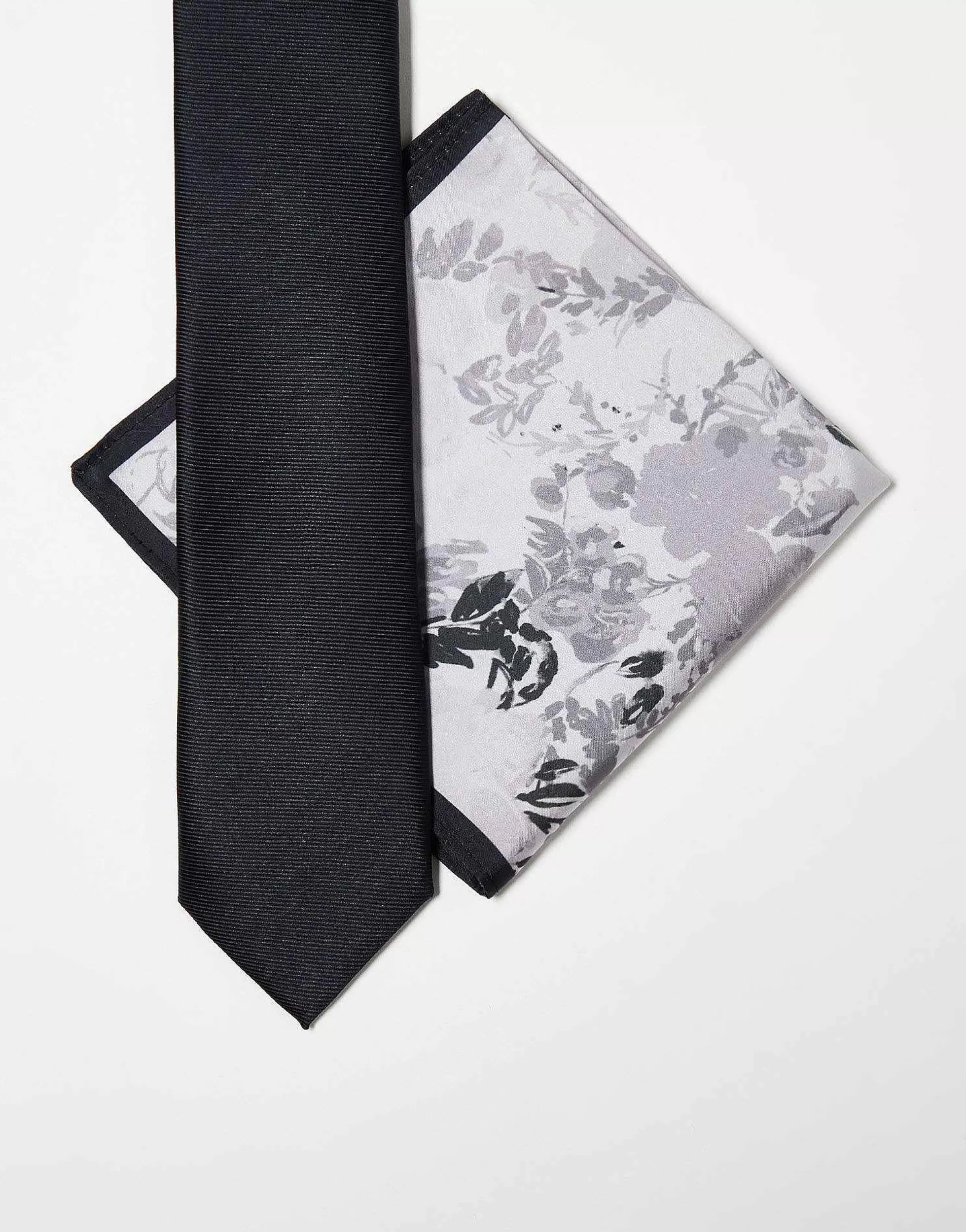 Men DESIGN Slim Tie In Black And Grey Floral