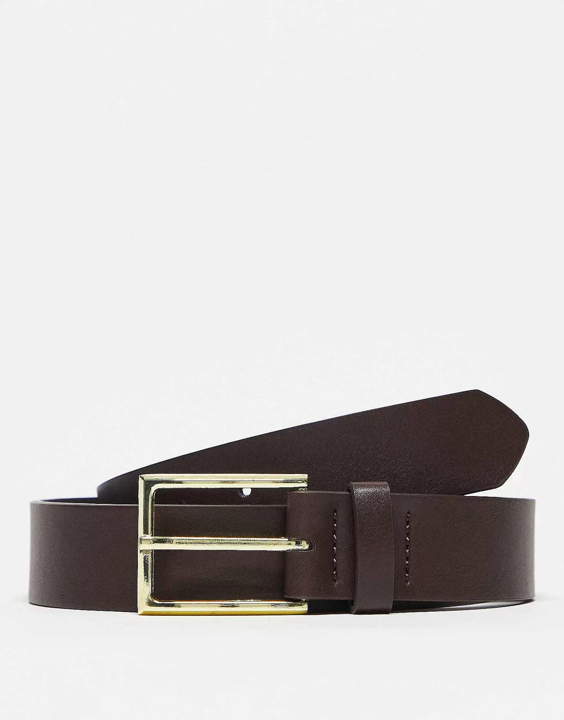 Men DESIGN Smart Faux Leather Belt With Gold Buckle In