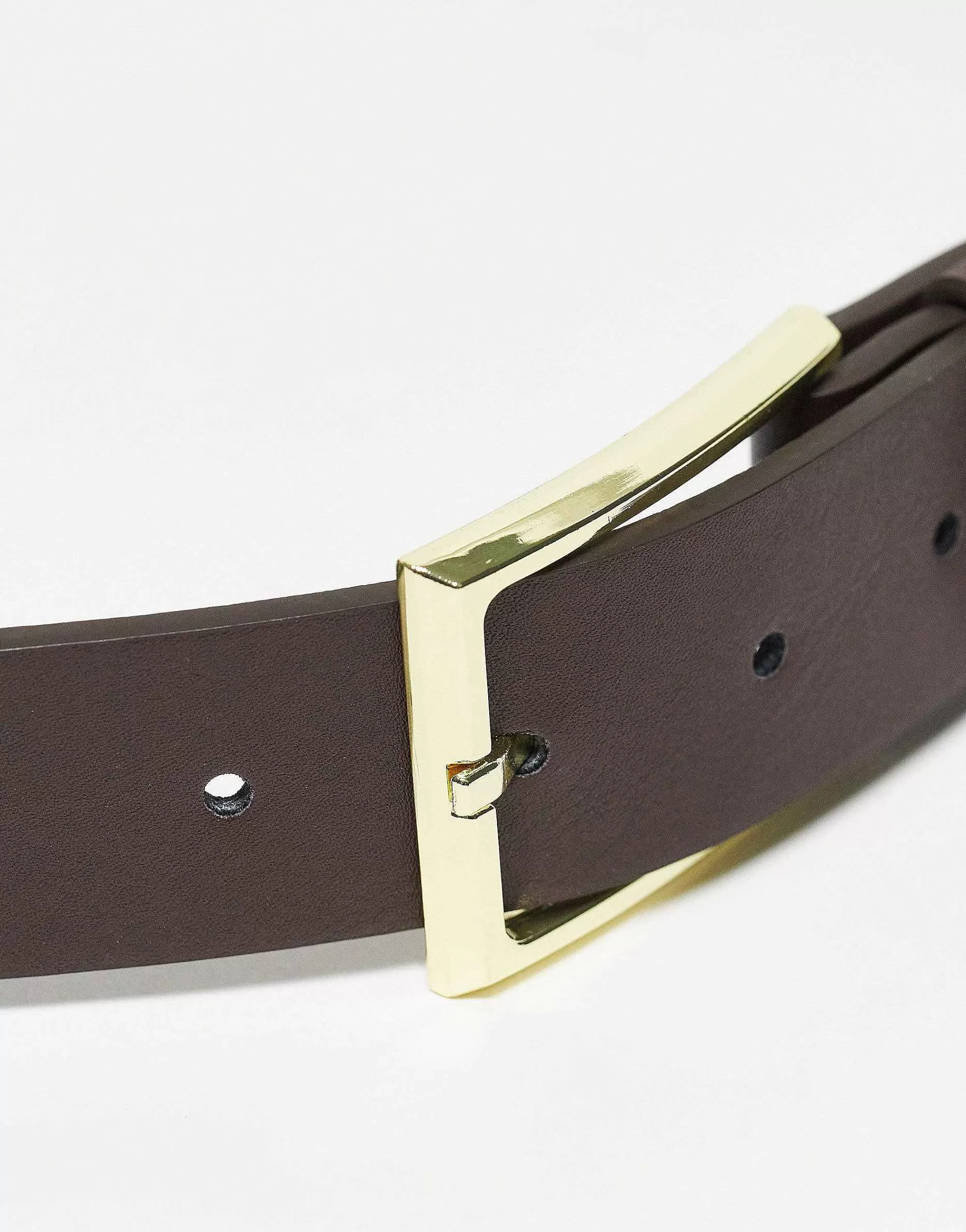 Men DESIGN Smart Faux Leather Belt With Gold Buckle In