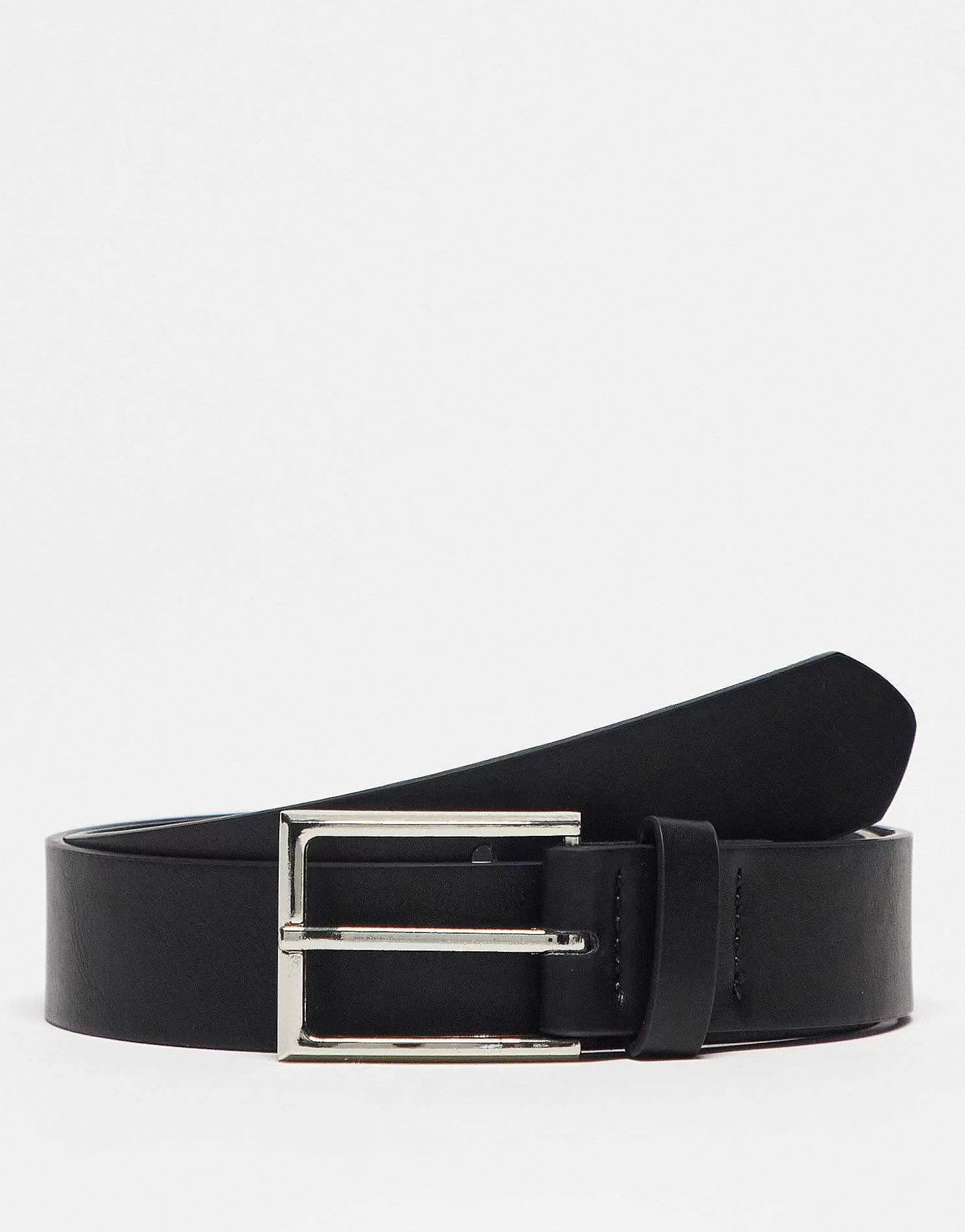 Men DESIGN Smart Faux Leather Belt With Silver Buckle In
