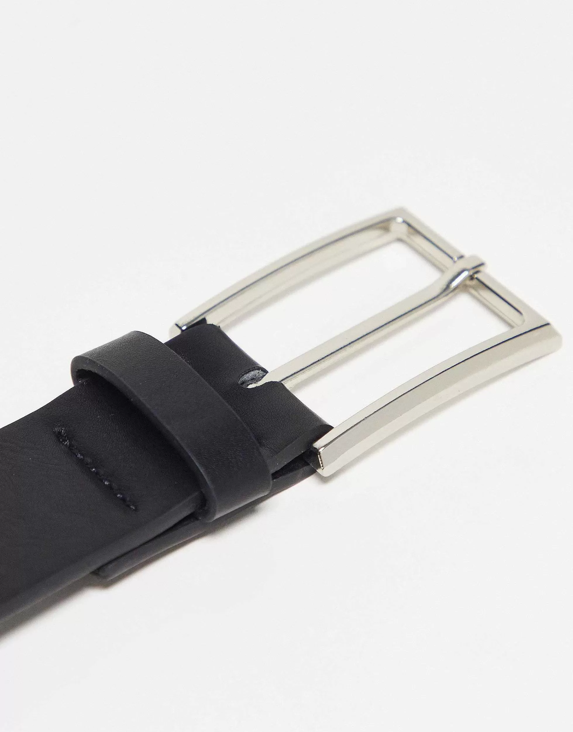 Men DESIGN Smart Faux Leather Belt With Silver Buckle In