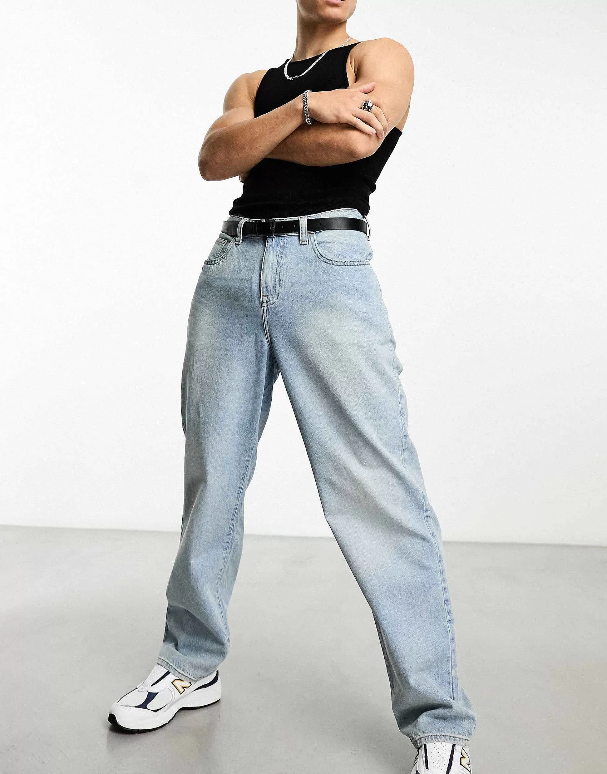 Men DESIGN Smart Faux Leather Skinny Belt With Silver Buckle In