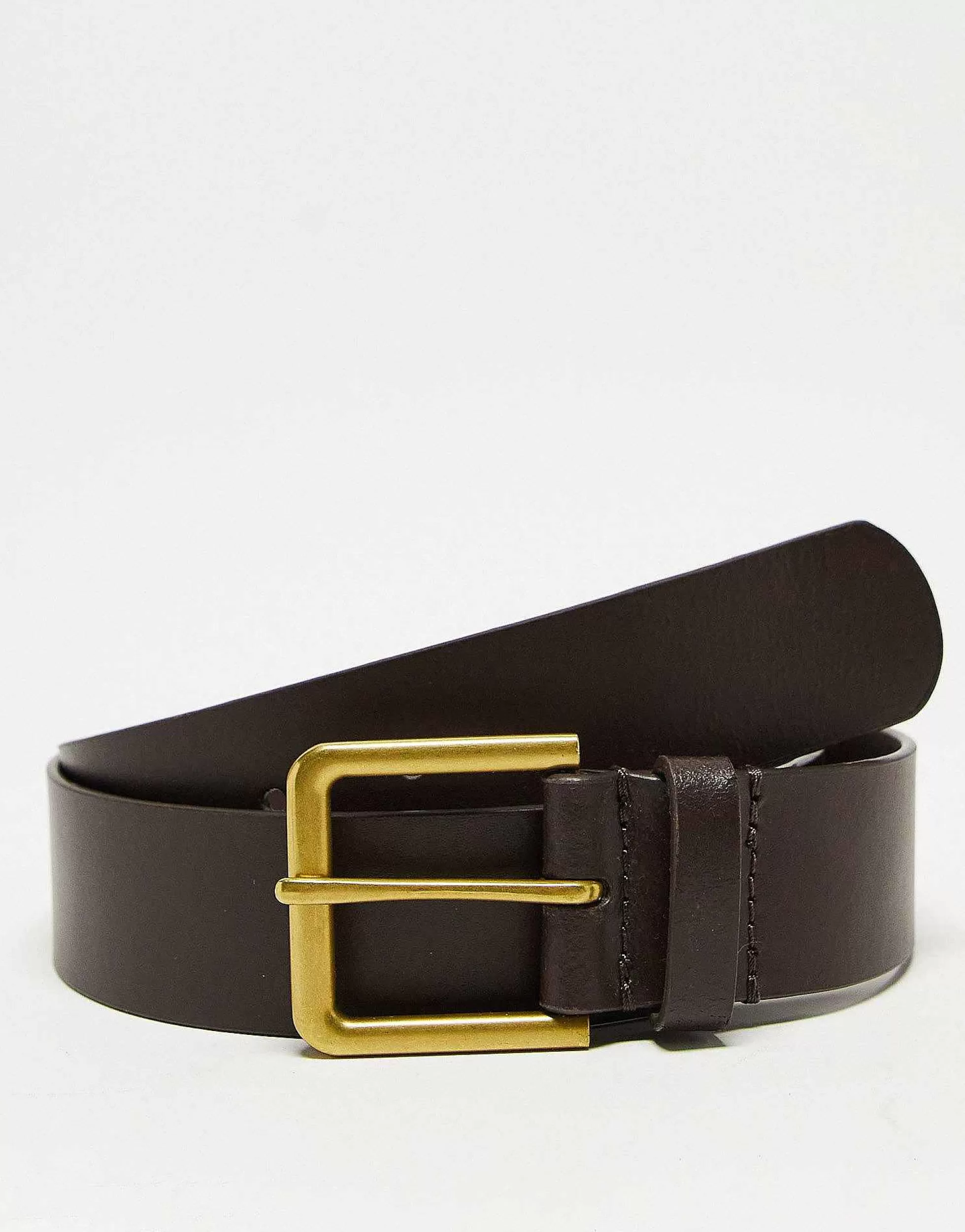 Men DESIGN Smart Leather Belt With Gold Buckle In