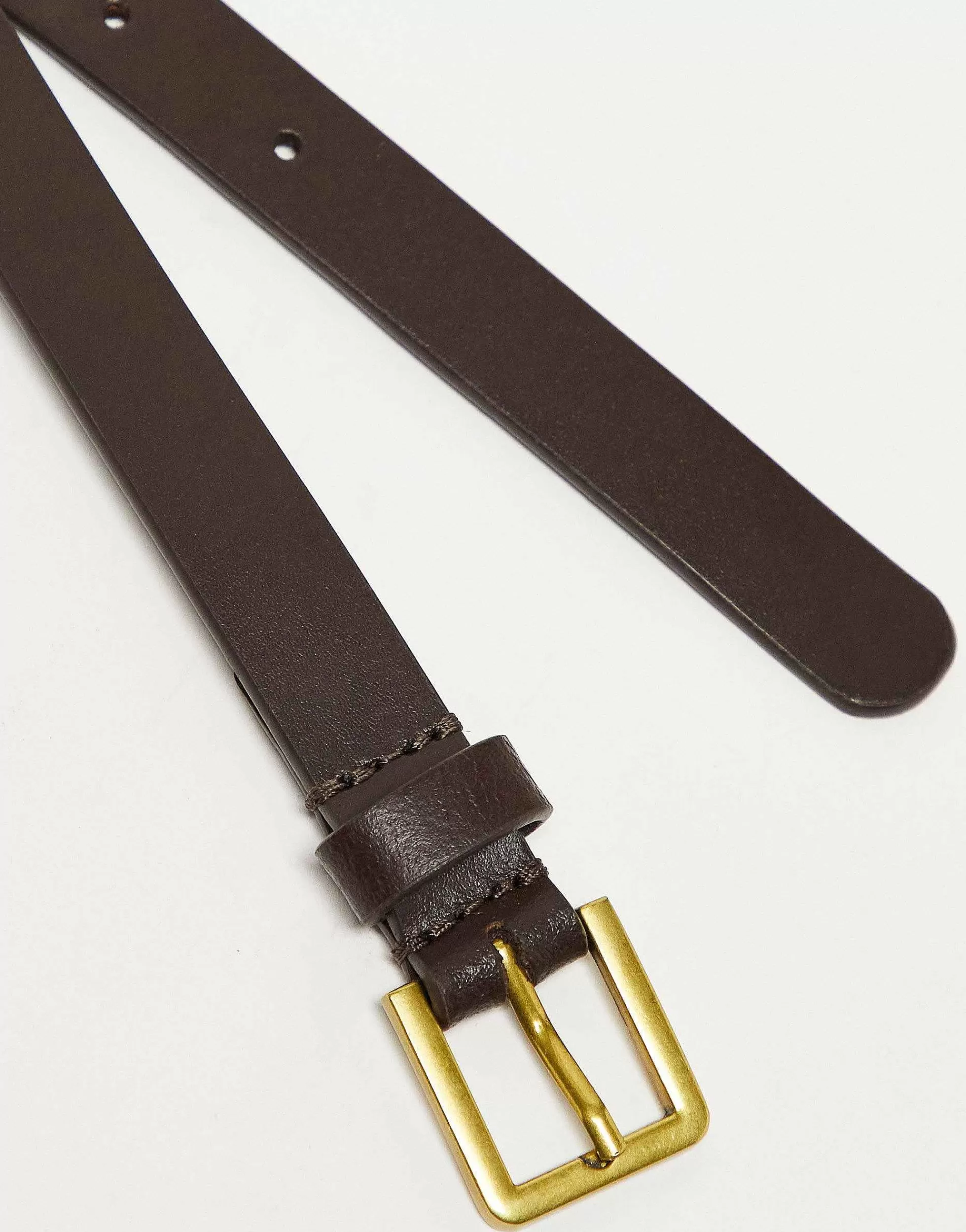 Men DESIGN Smart Leather Skinny Belt With Gold Buckle In