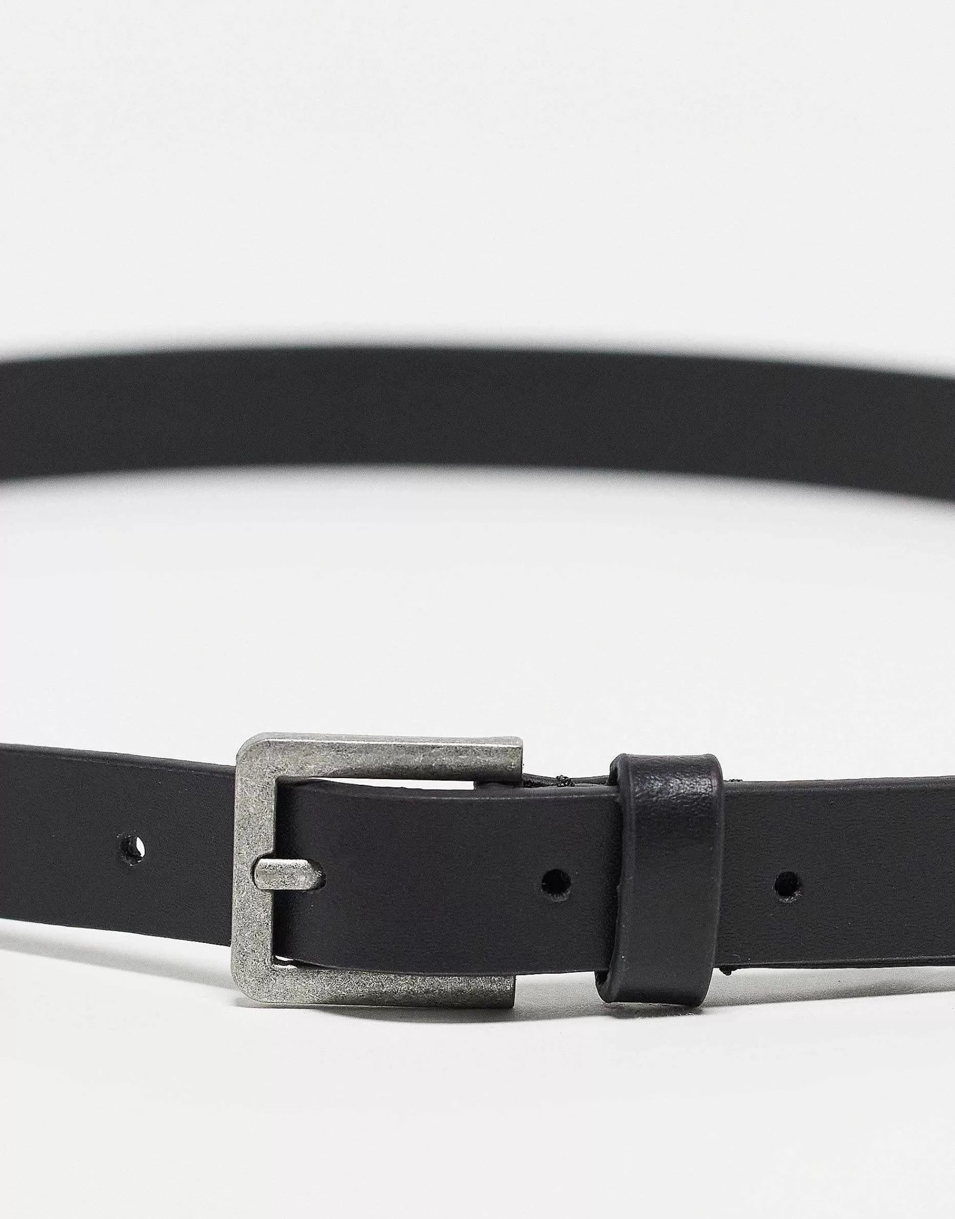 Men DESIGN Smart Leather Skinny Belt With Silver Buckle In
