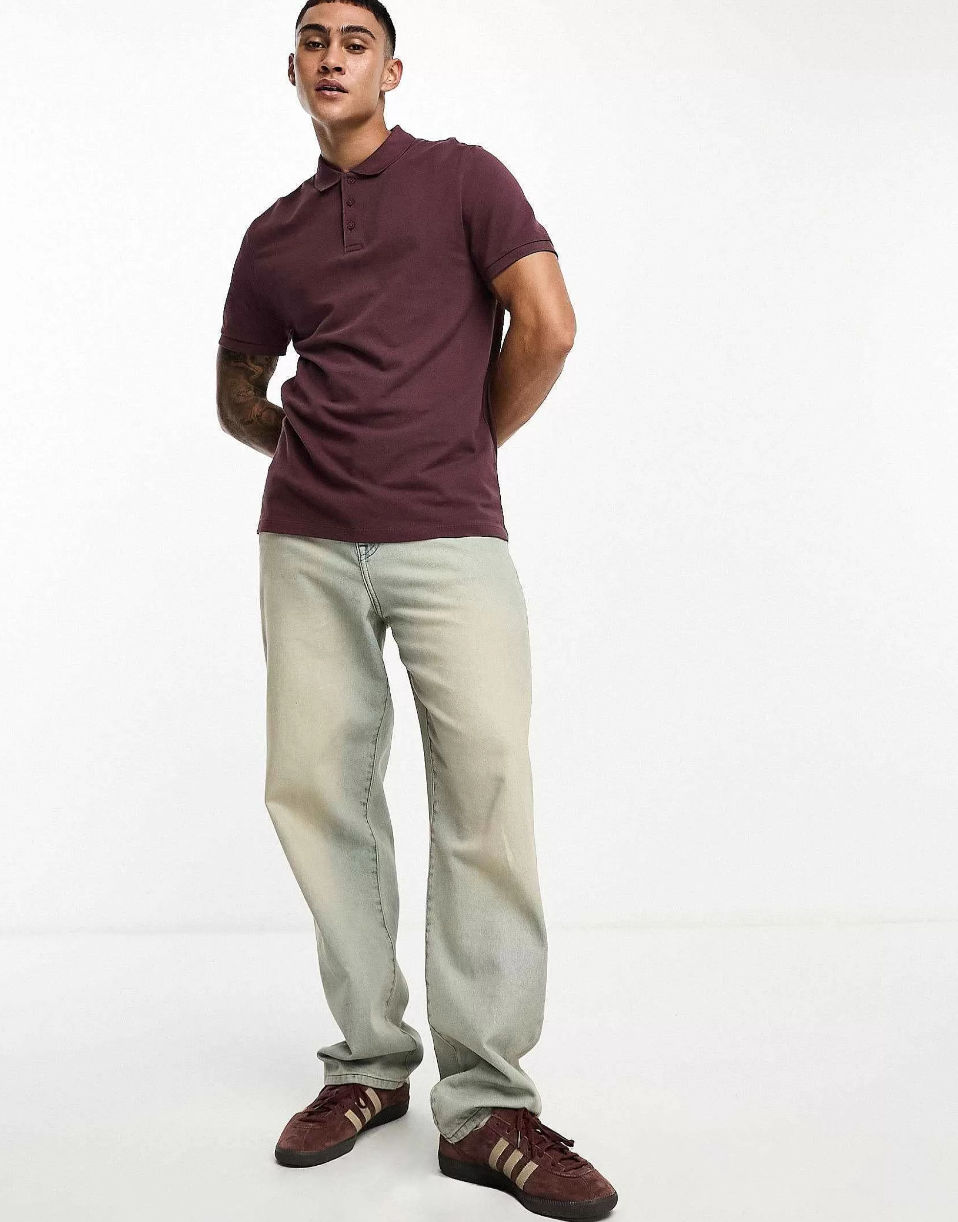 Men DESIGN Smart Pique Polo Shirt In Burgundy