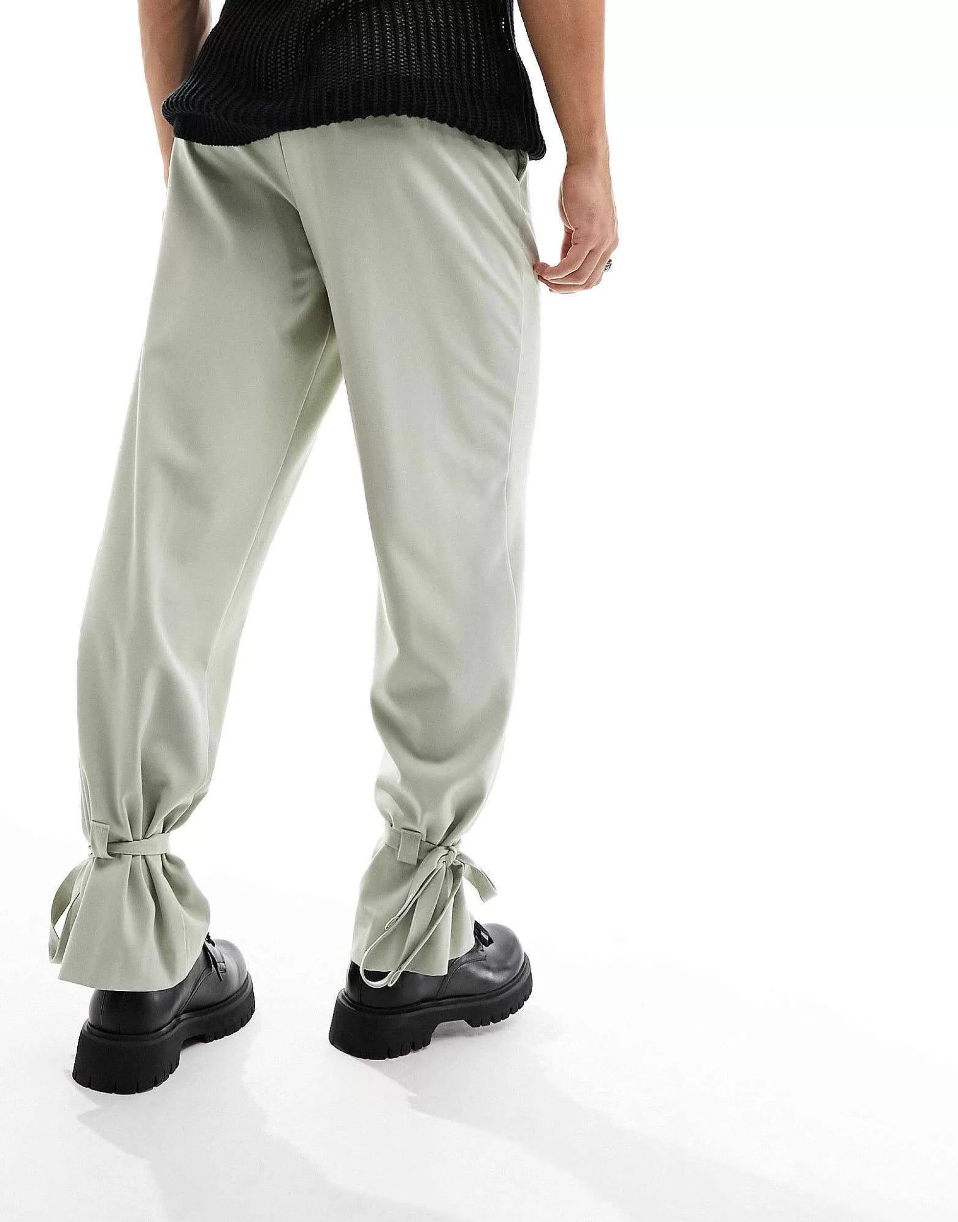 Men DESIGN Smart Wide Leg Trousers With Tie Cuffs In