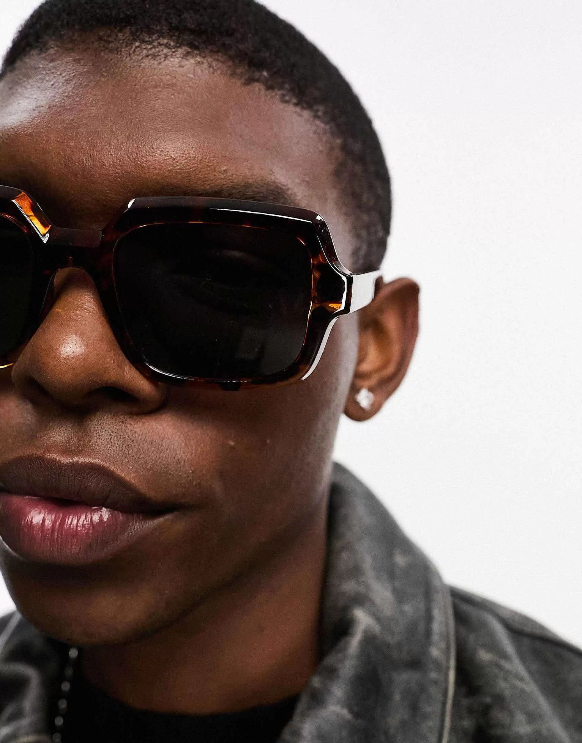 Men DESIGN Square Sunglasses In Tort With Black Lens