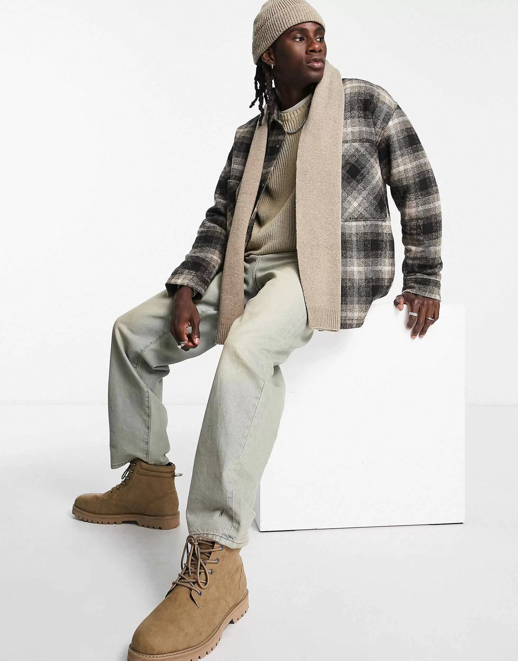 Men DESIGN Standard Scarf In Oatmeal