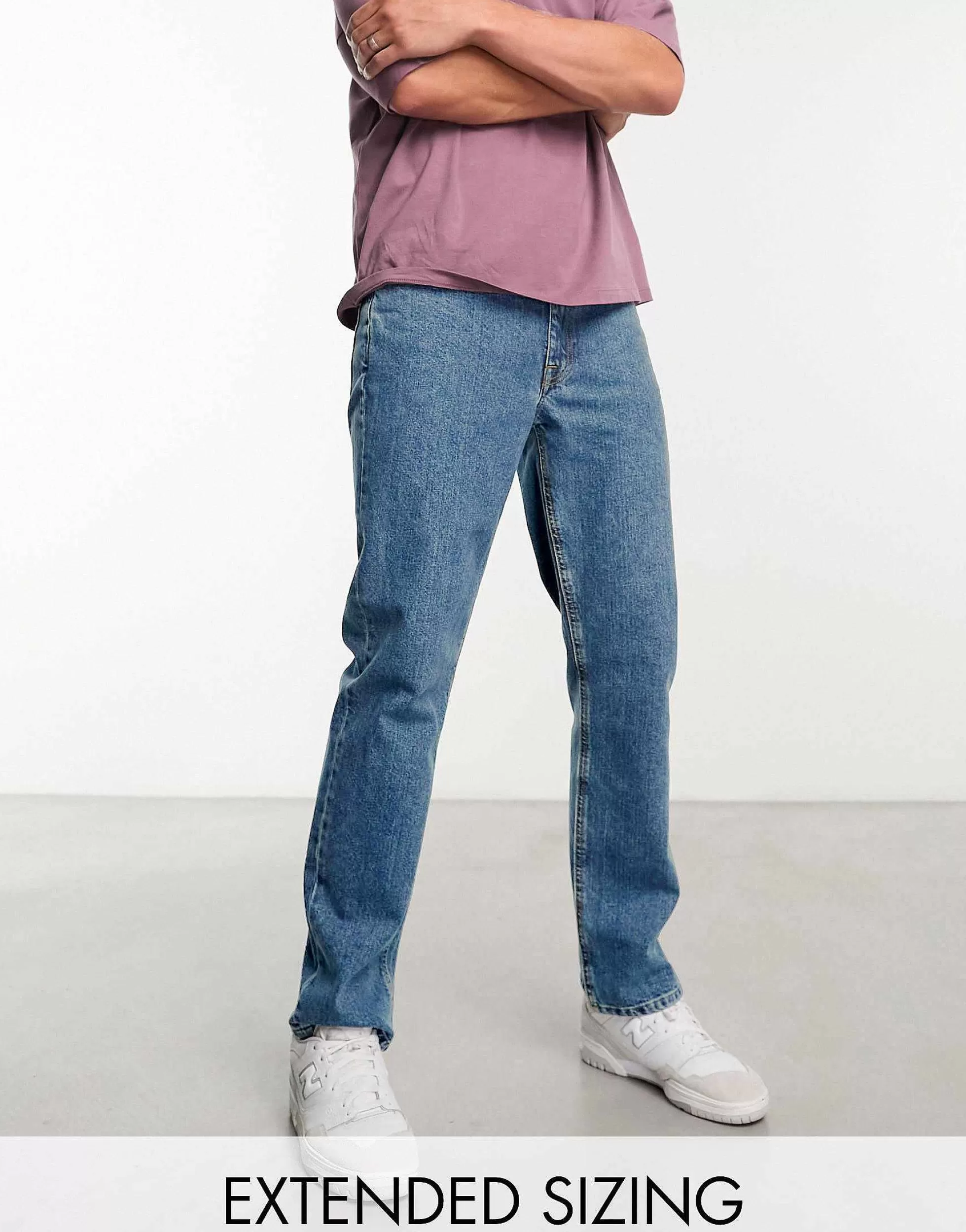 Men DESIGN Stretch Slim Jeans In Mid Wash Blue