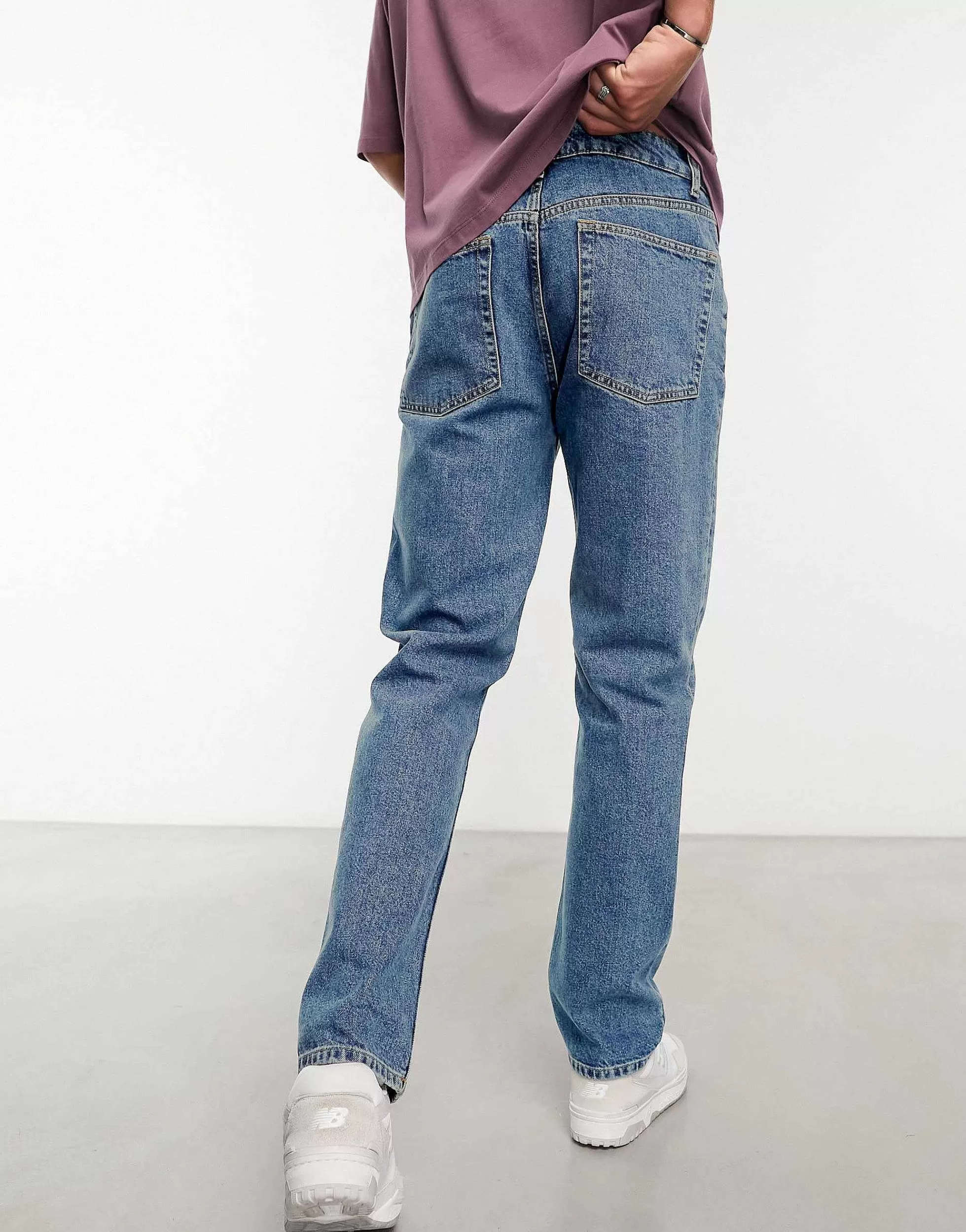 Men DESIGN Stretch Slim Jeans In Mid Wash Blue