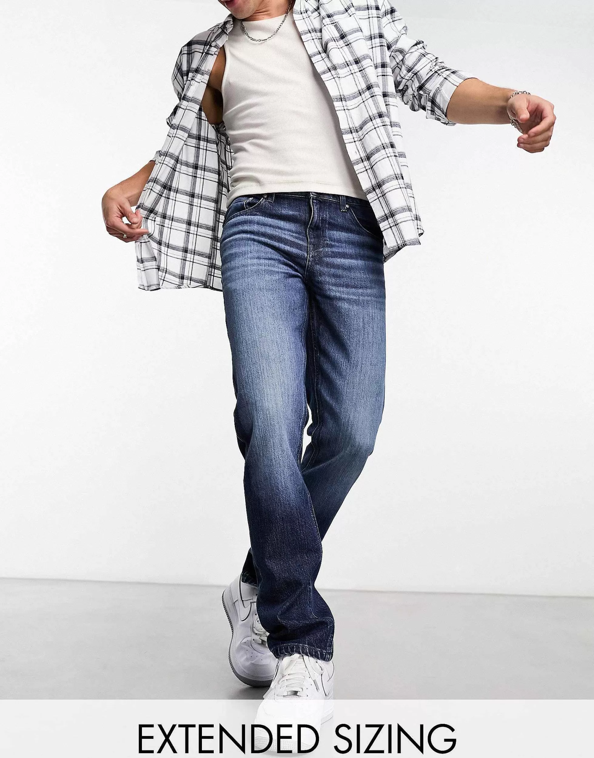 Men DESIGN Stretch Slim Jeans In Vintage Dark Blue