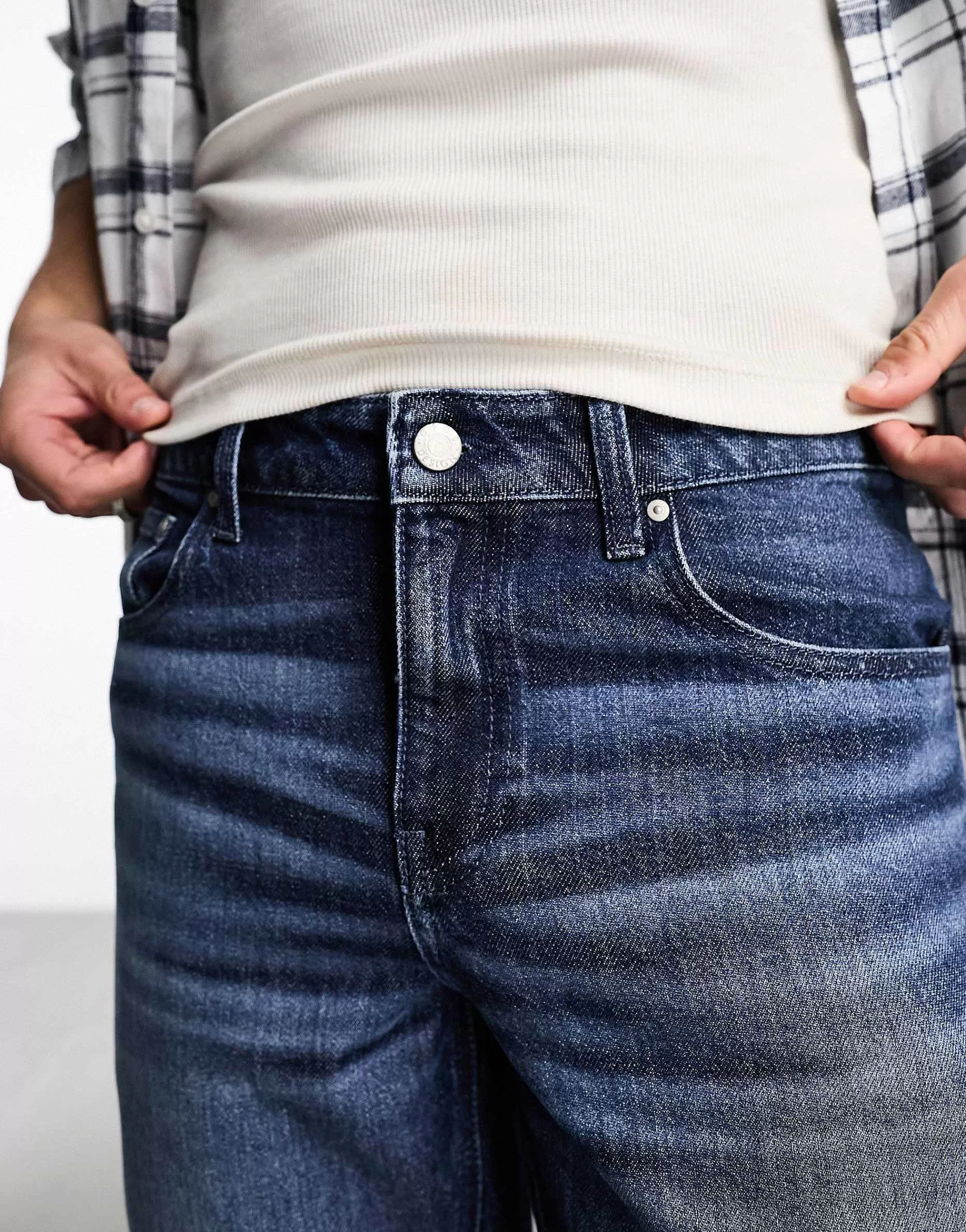 Men DESIGN Stretch Slim Jeans In Vintage Dark Blue