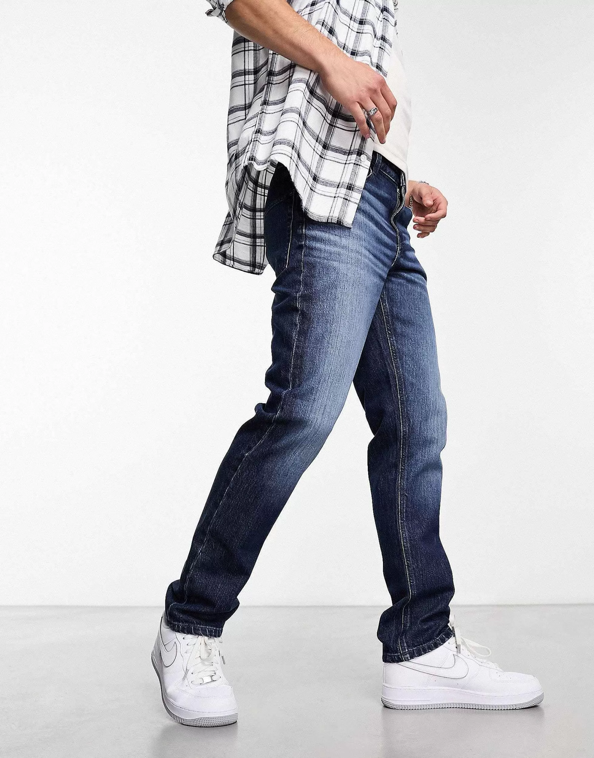 Men DESIGN Stretch Slim Jeans In Vintage Dark Blue