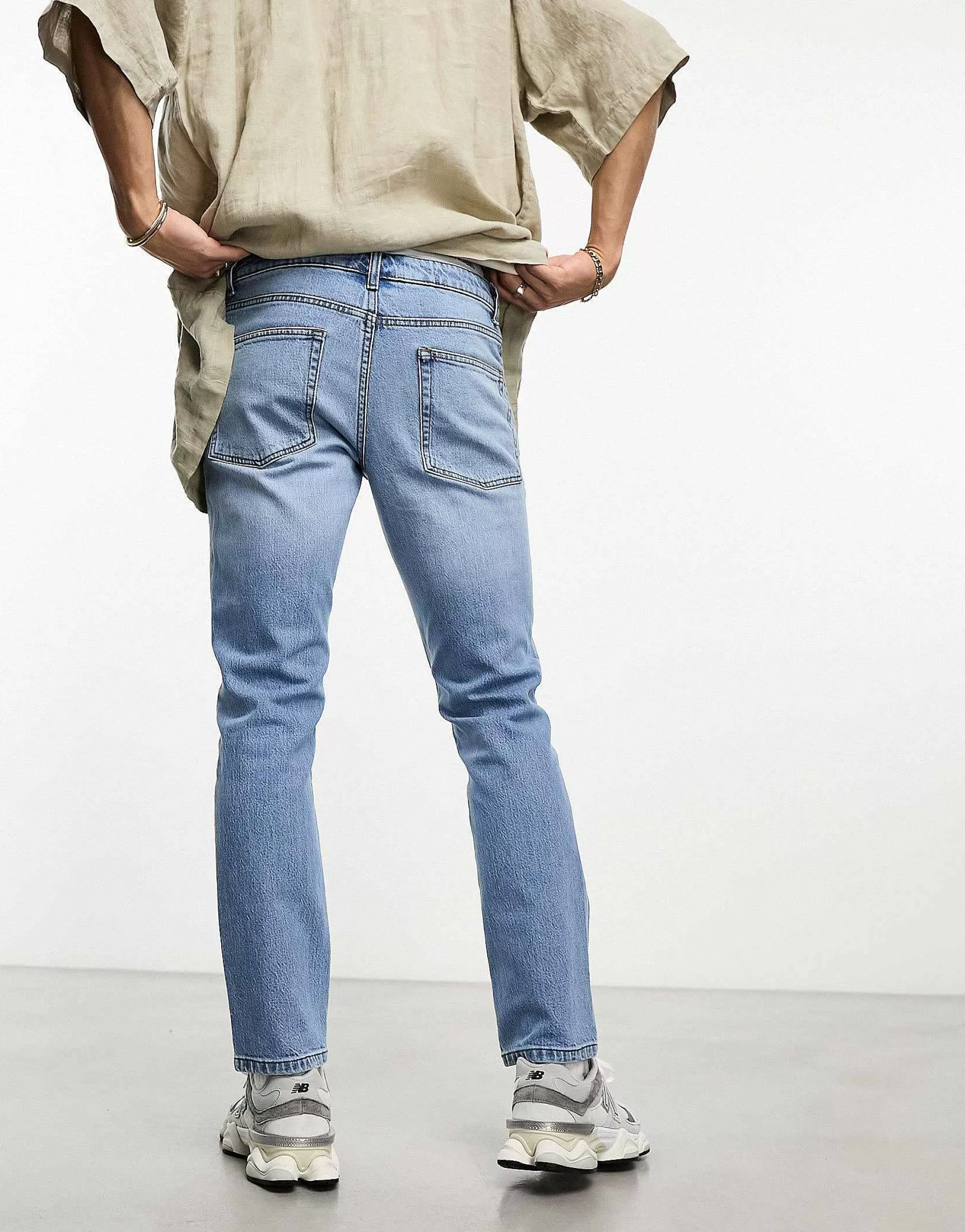 Men DESIGN Stretch Slims Jeans In Vintage Light Blue