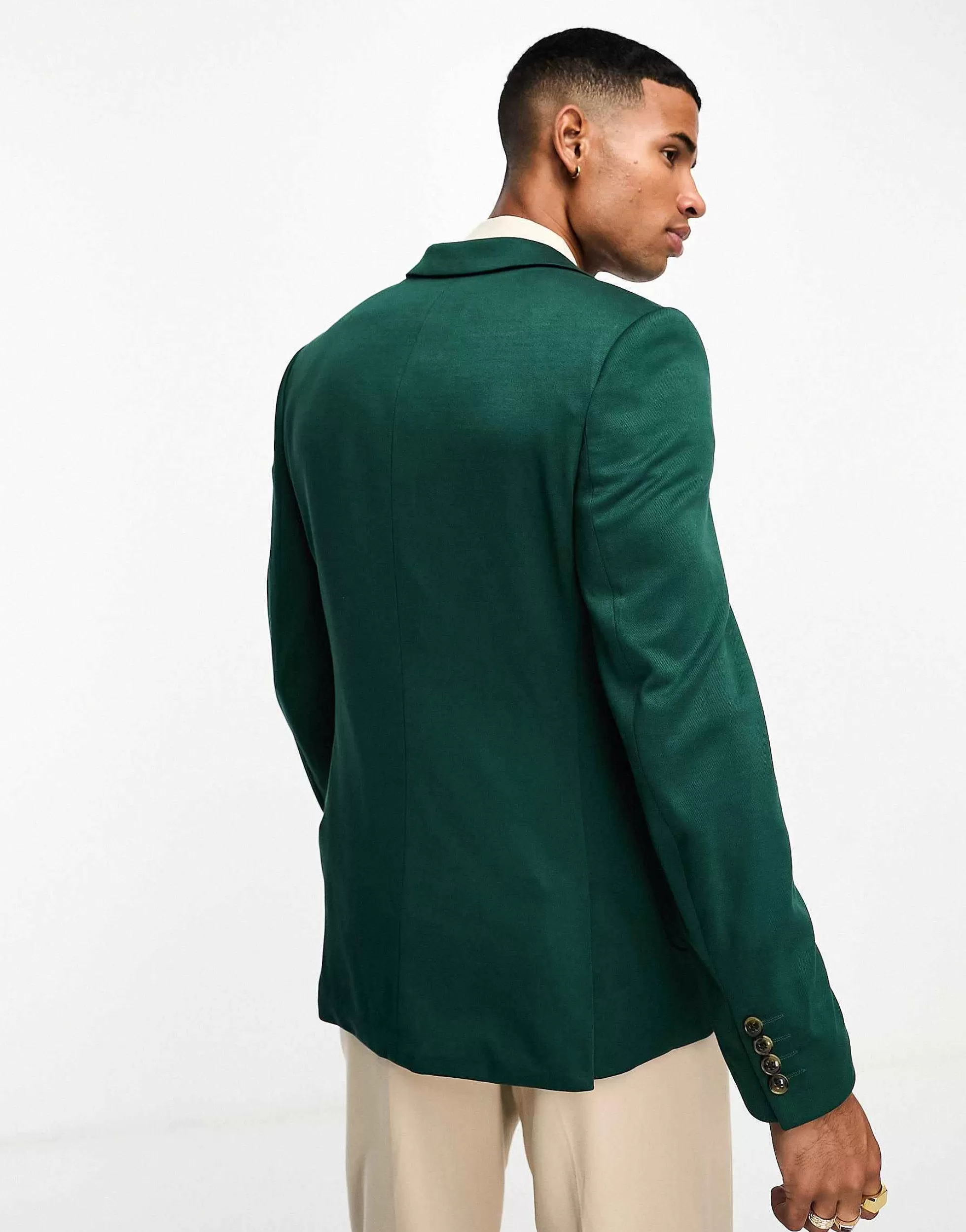 Men DESIGN Super Skinny Jersey Blazer In Forest Green