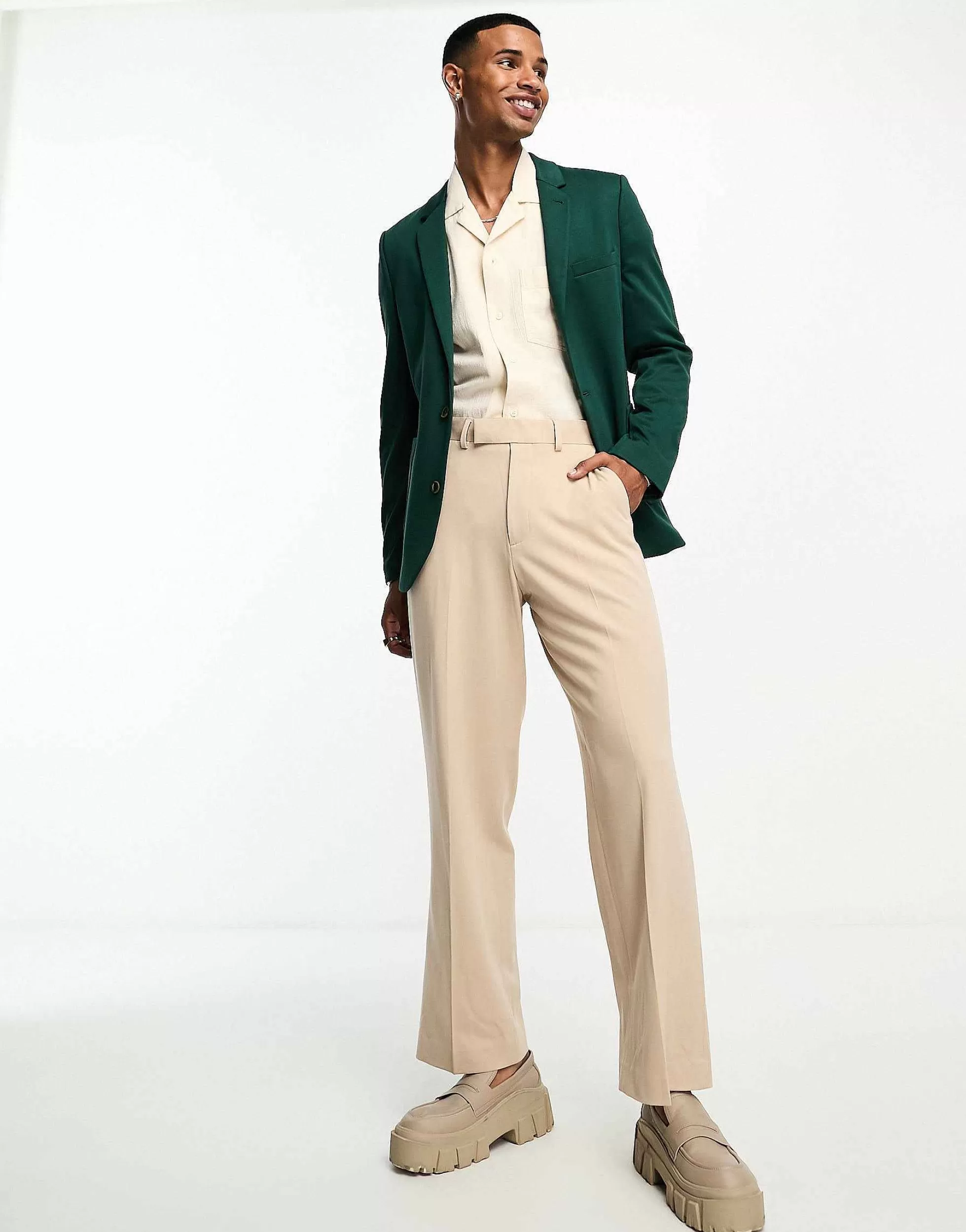 Men DESIGN Super Skinny Jersey Blazer In Forest Green
