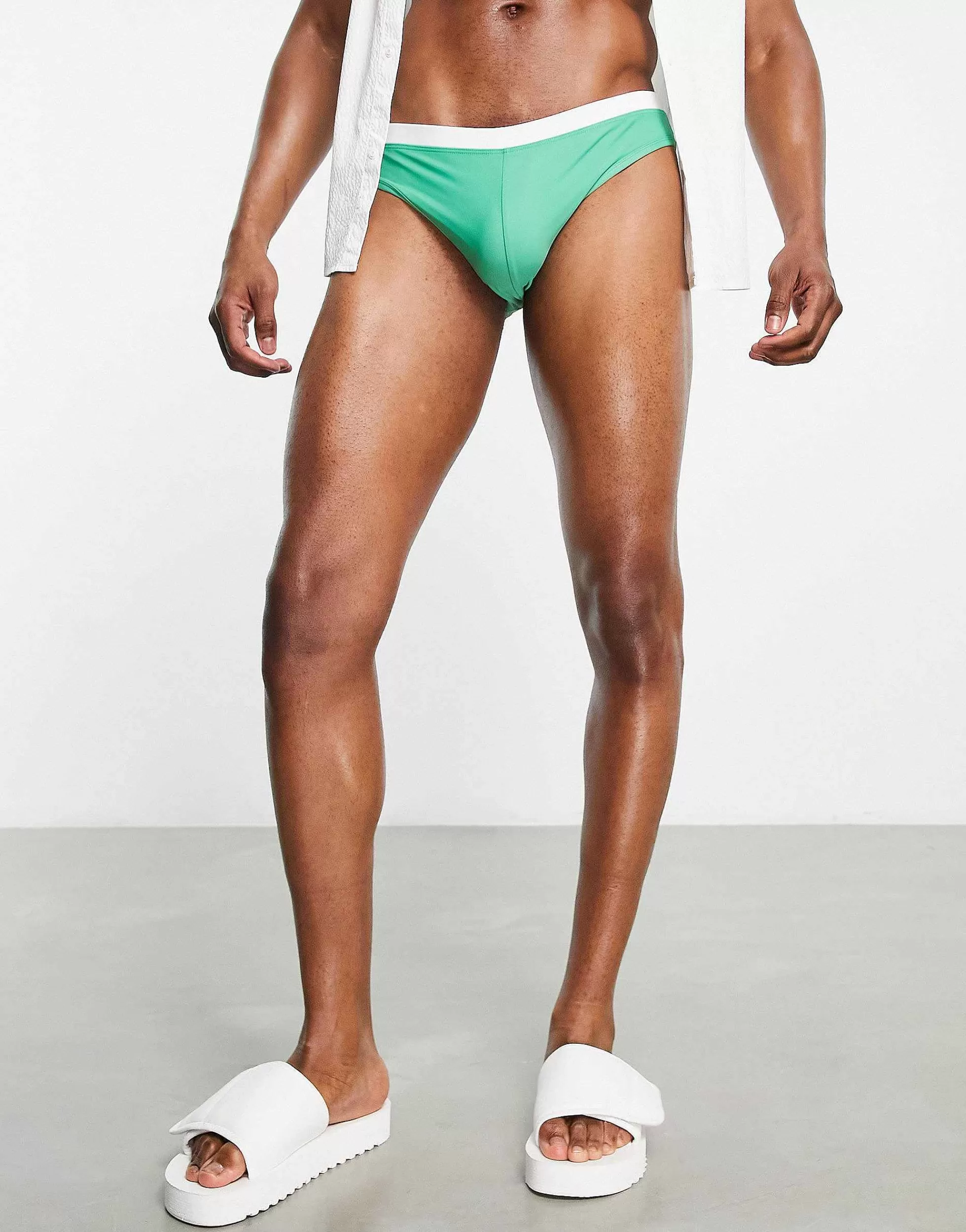 Men DESIGN Swim Briefs With Contrast White Tipping In Bright Green