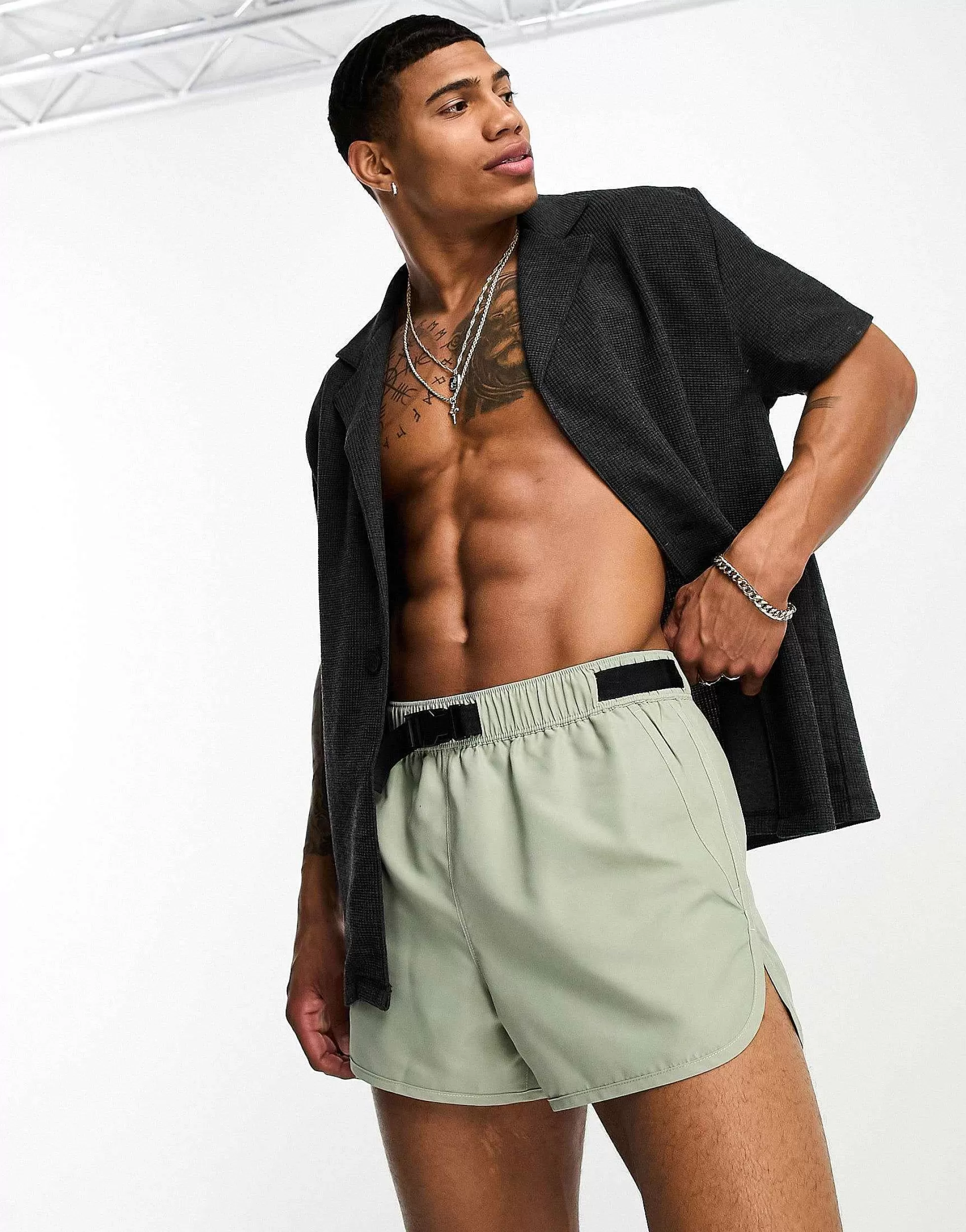 Men DESIGN Swim Shorts In Short Length In Light Green