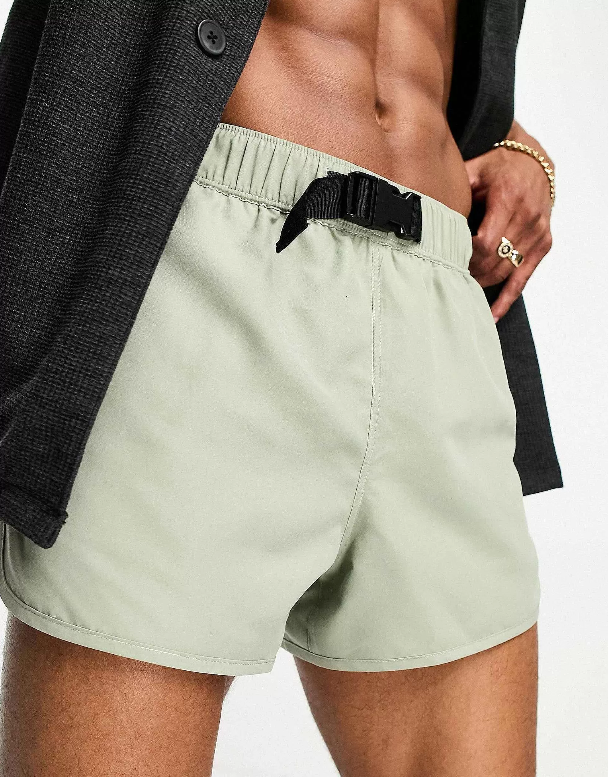 Men DESIGN Swim Shorts In Short Length In Light Green
