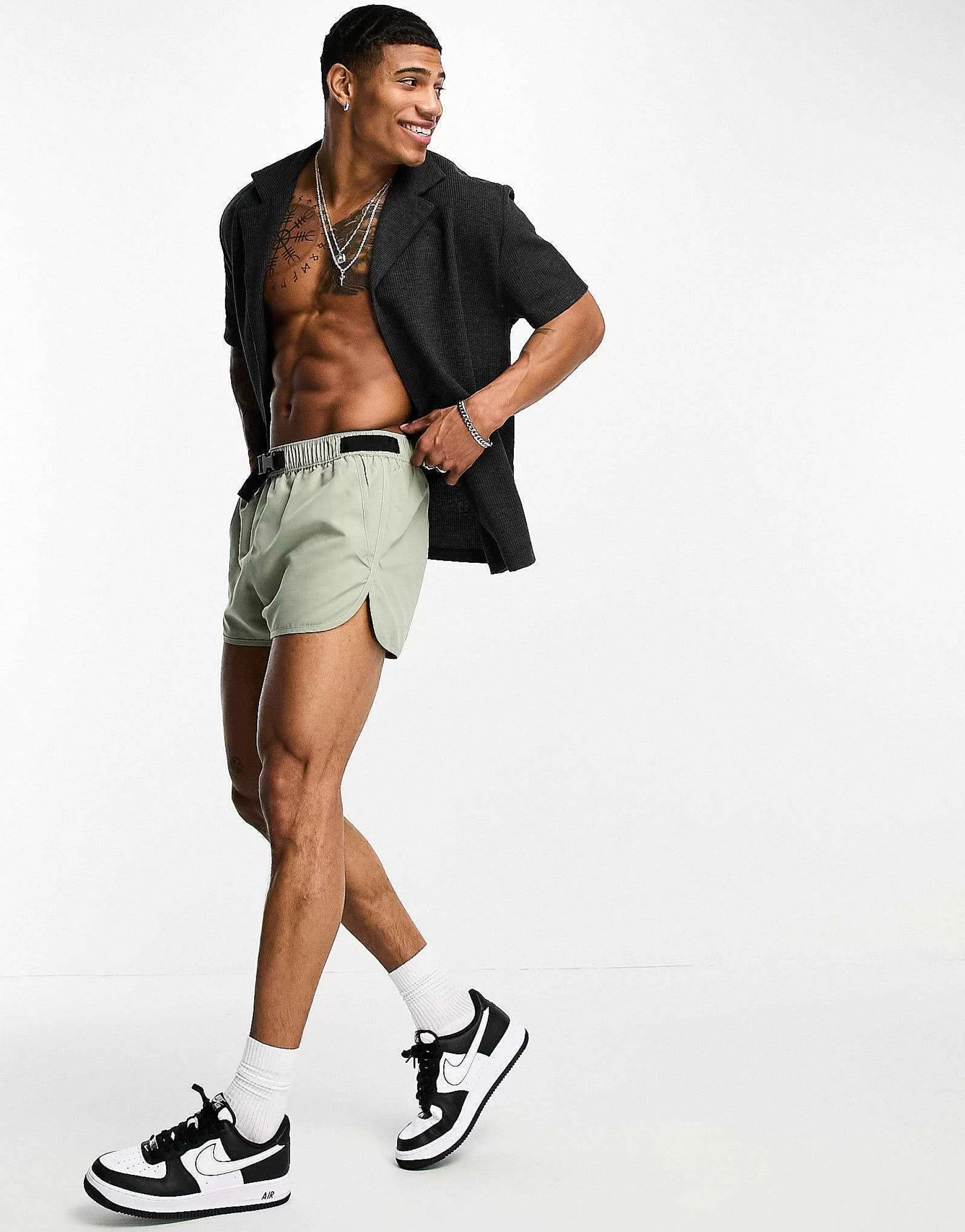 Men DESIGN Swim Shorts In Short Length In Light Green