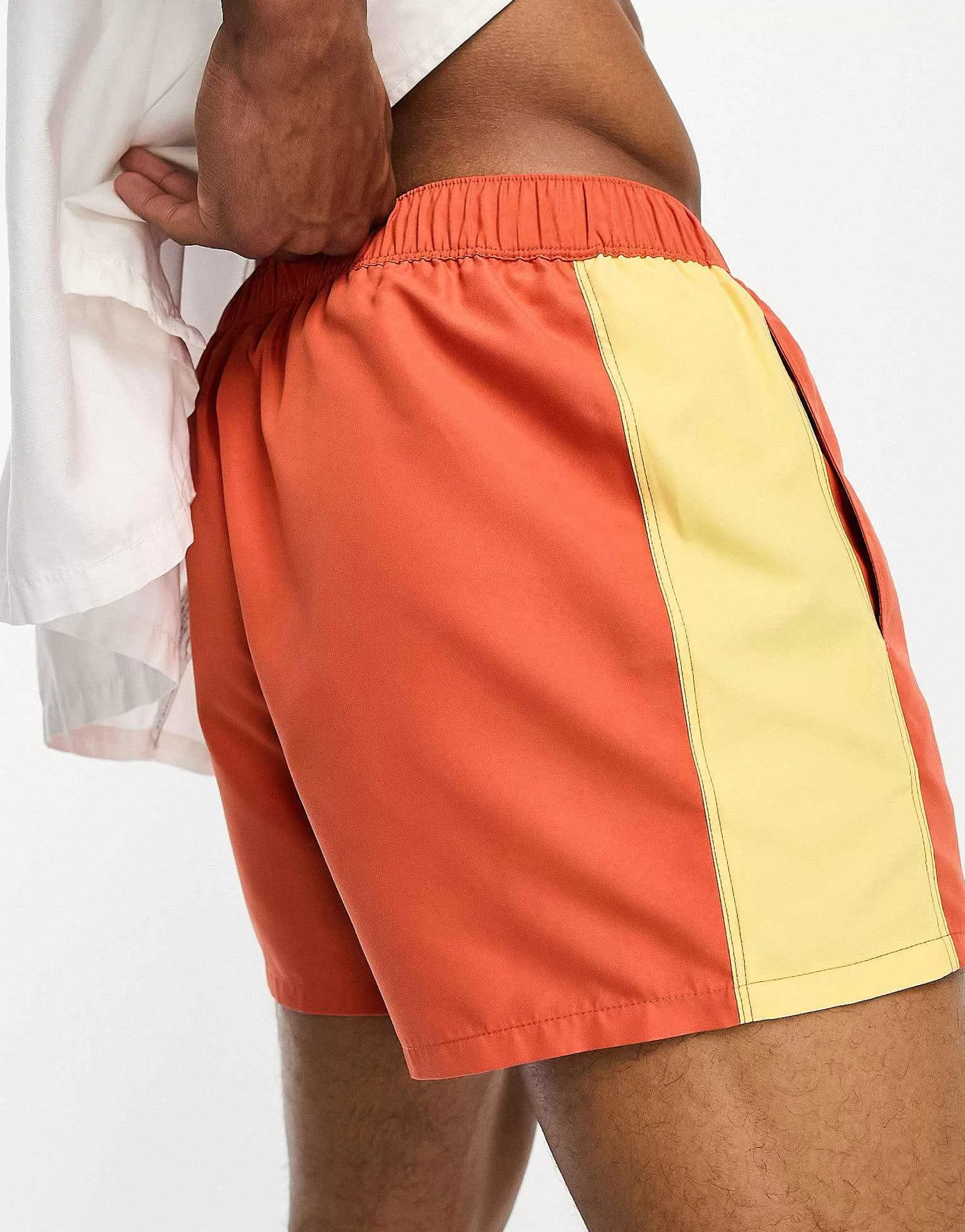 Men DESIGN Swim Shorts In Short Length In Orange