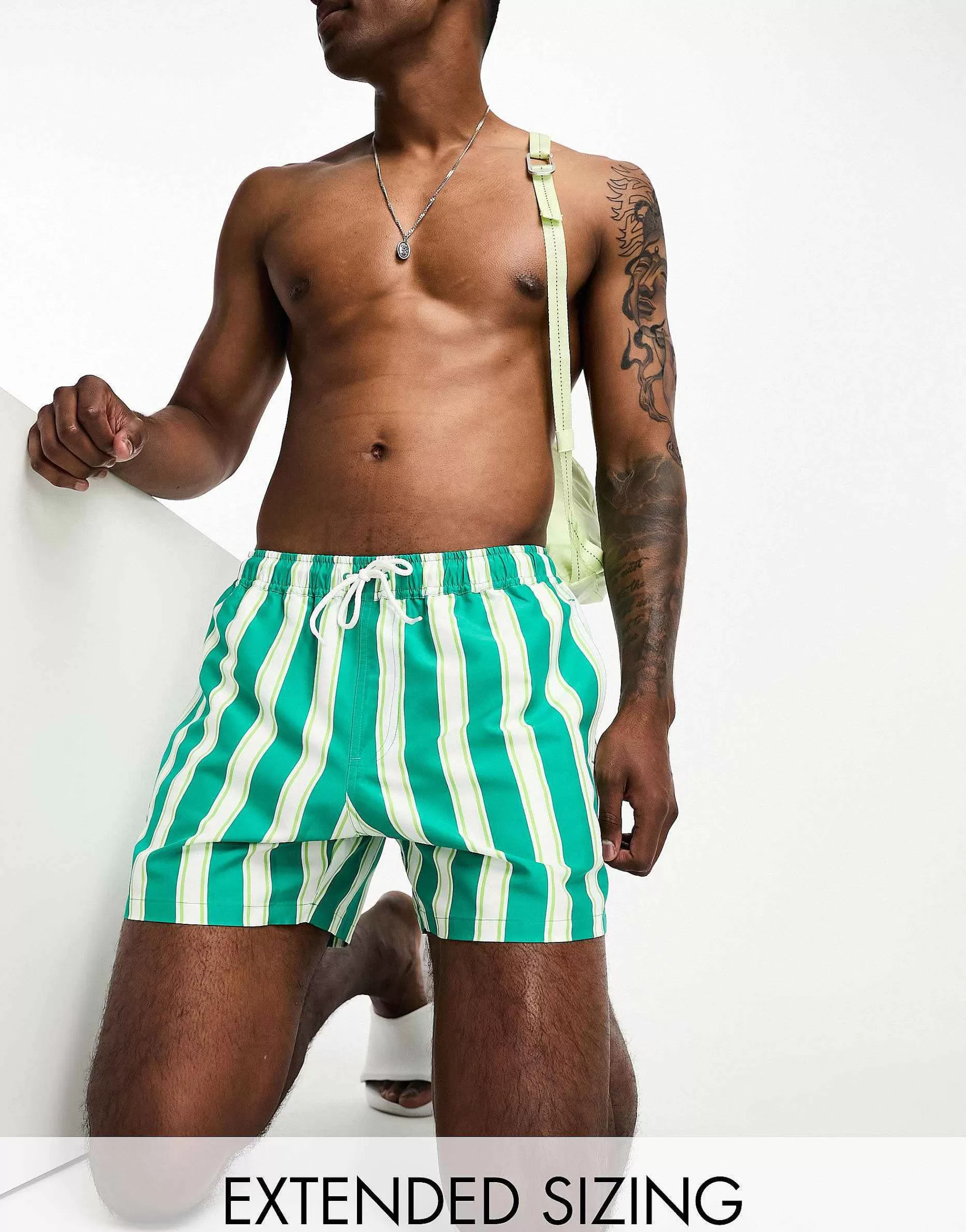 Men DESIGN Swim Shorts In Short Length In Stripe