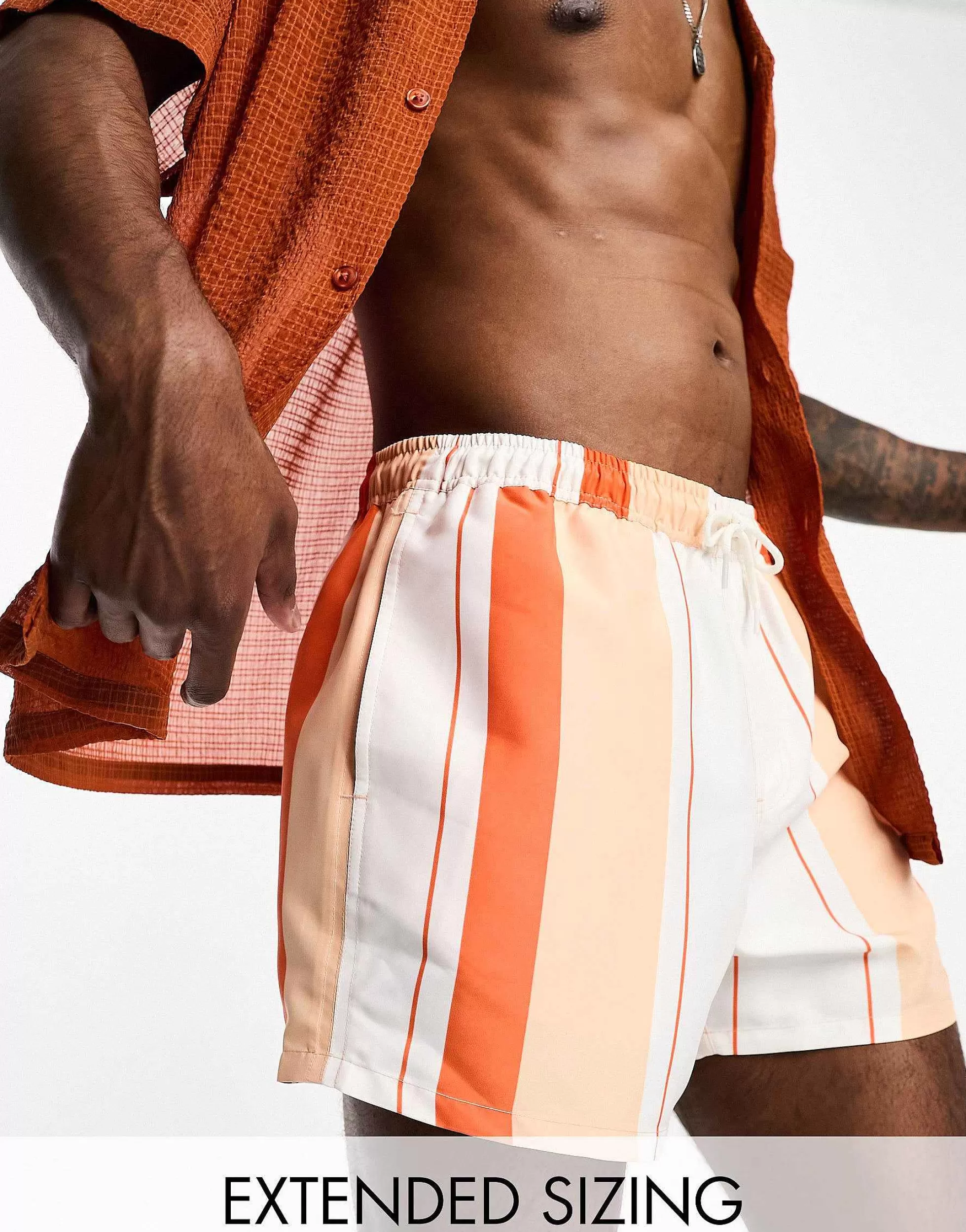 Men DESIGN Swim Shorts In Short Length In Stripe