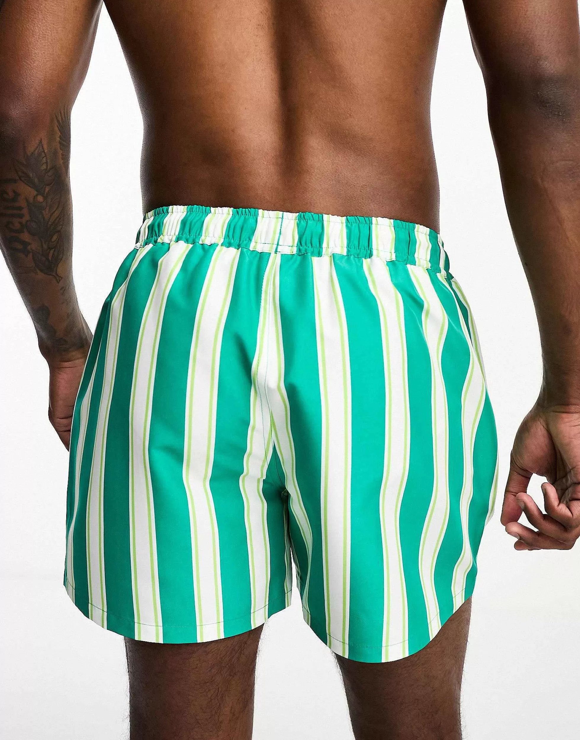 Men DESIGN Swim Shorts In Short Length In Stripe