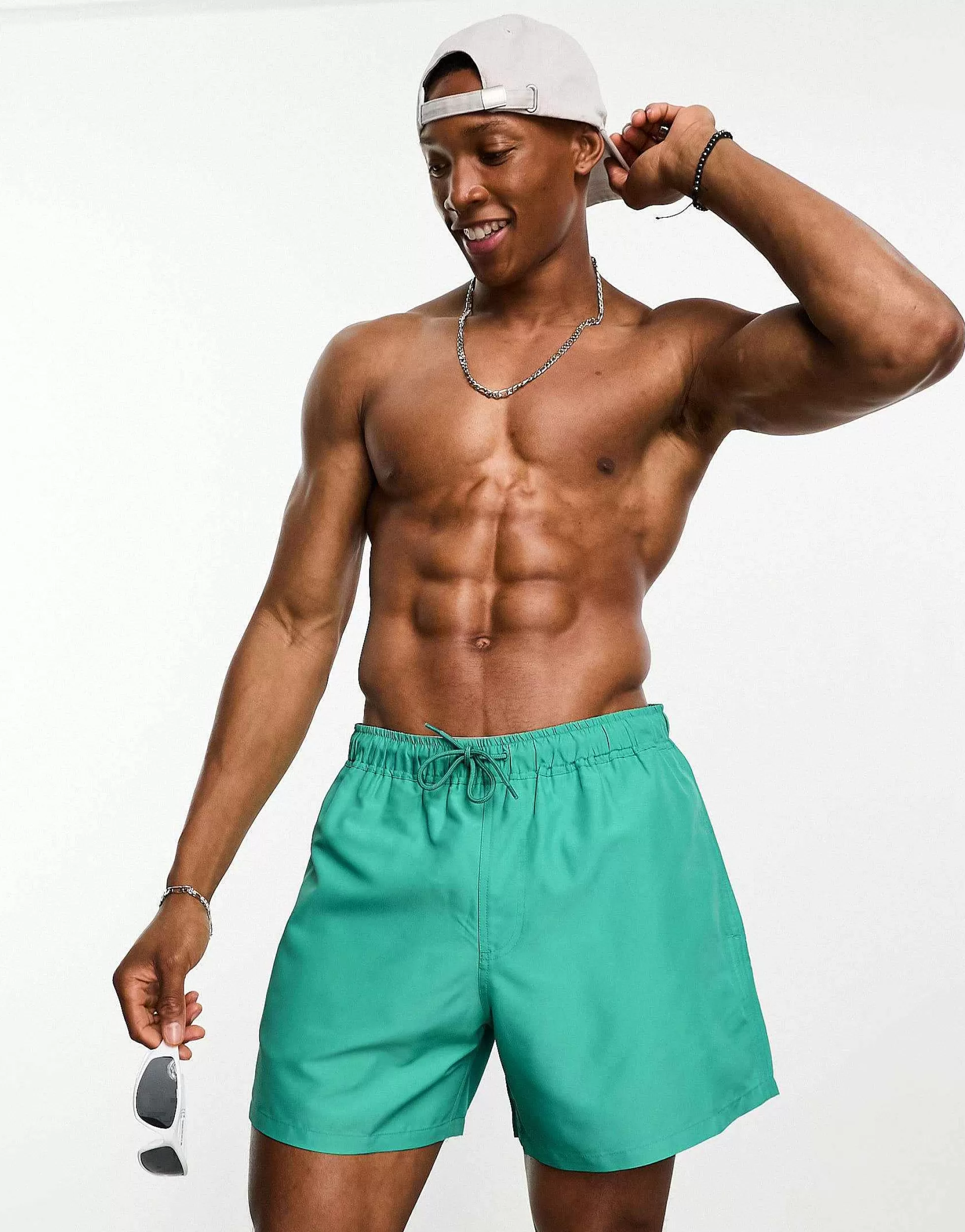 Men DESIGN Swim Shorts In Short Length In Turquoise