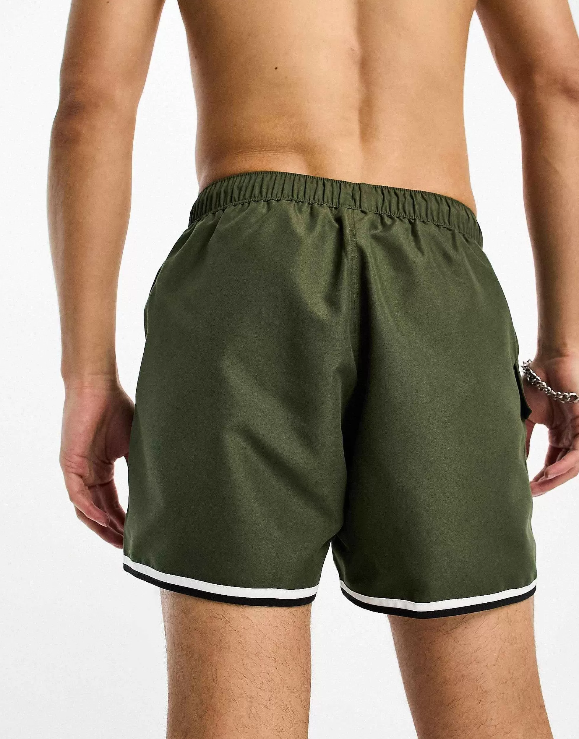 Men DESIGN Swim Shorts In Short Length With Cargo Pocket And Contrast Binding In