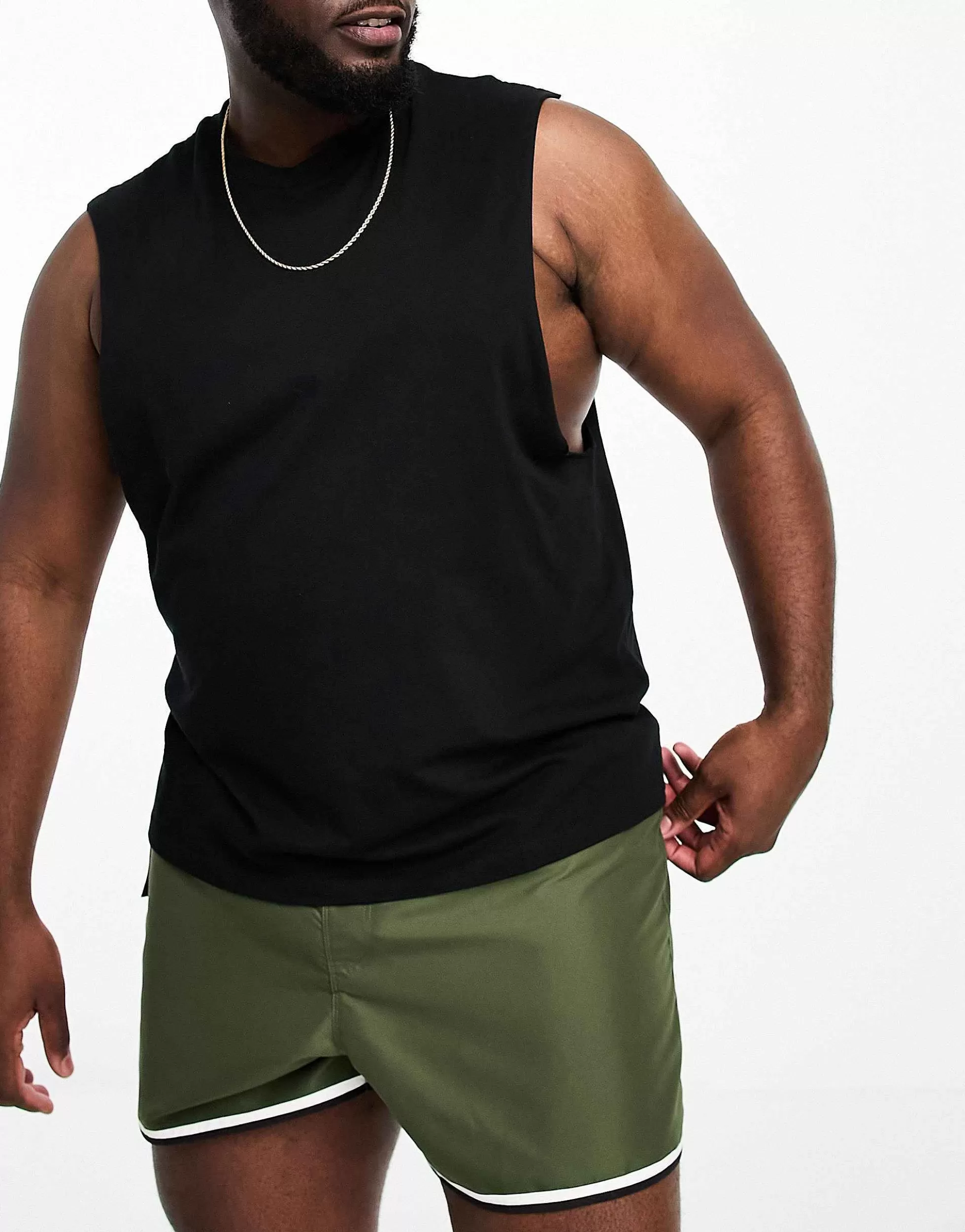Men DESIGN Swim Shorts In Short Length With Cargo Pocket And Contrast Binding In